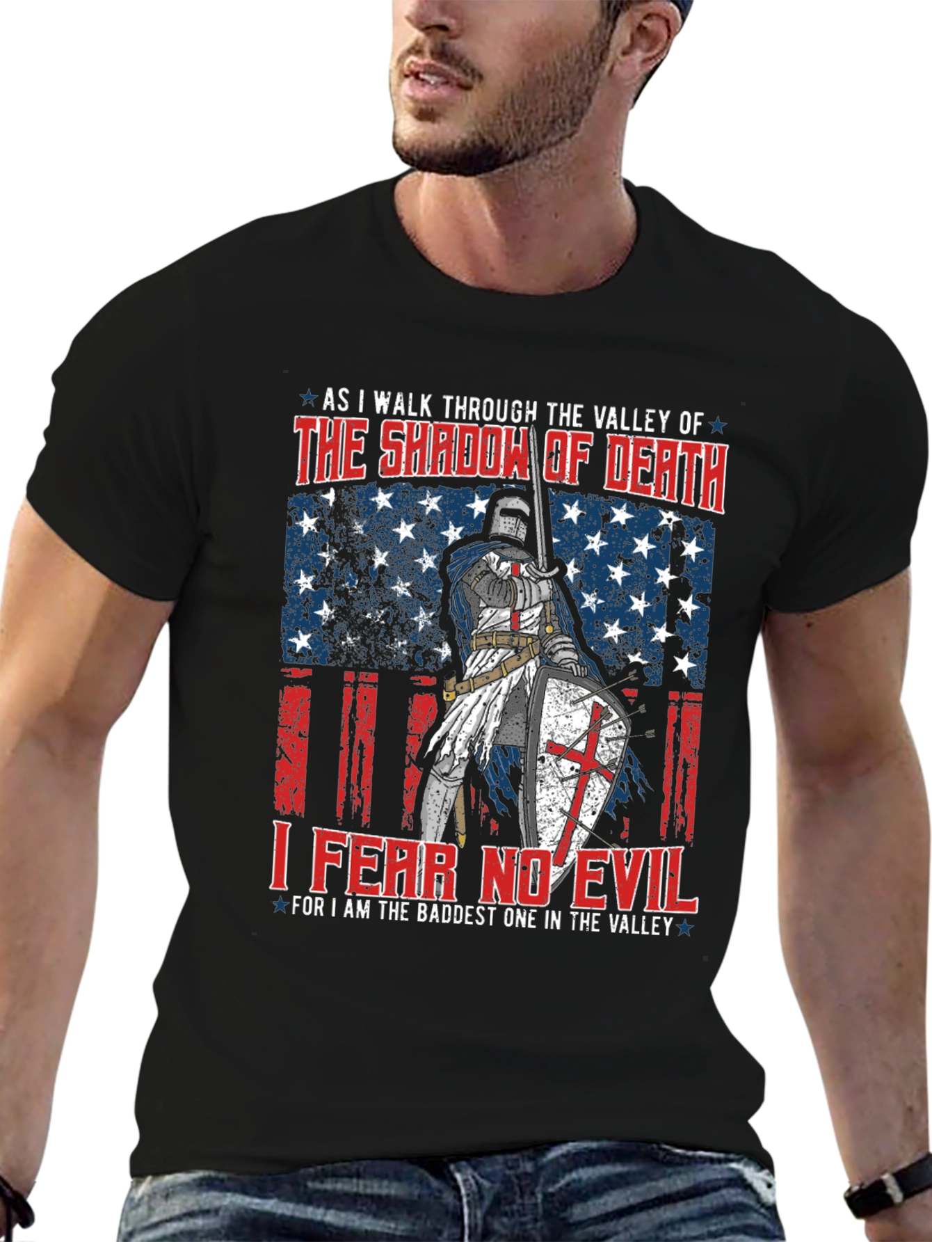 Fear No Evil Knight T-Shirt - Patriotic USA Design