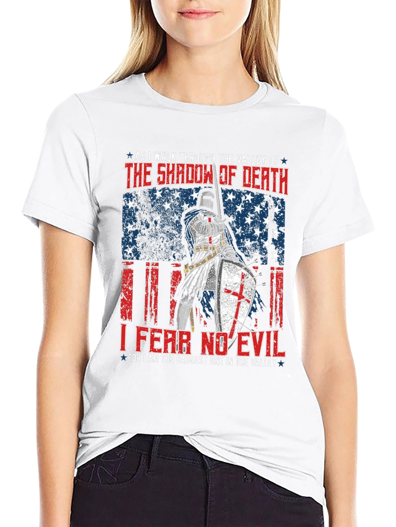 Fear No Evil Knight T-Shirt - Patriotic USA Design