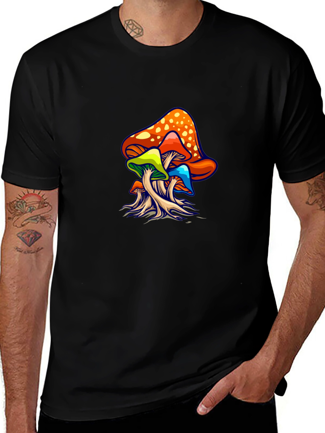 Psychedelic Mushroom Graphic Tee - Black Unisex T-Shirt