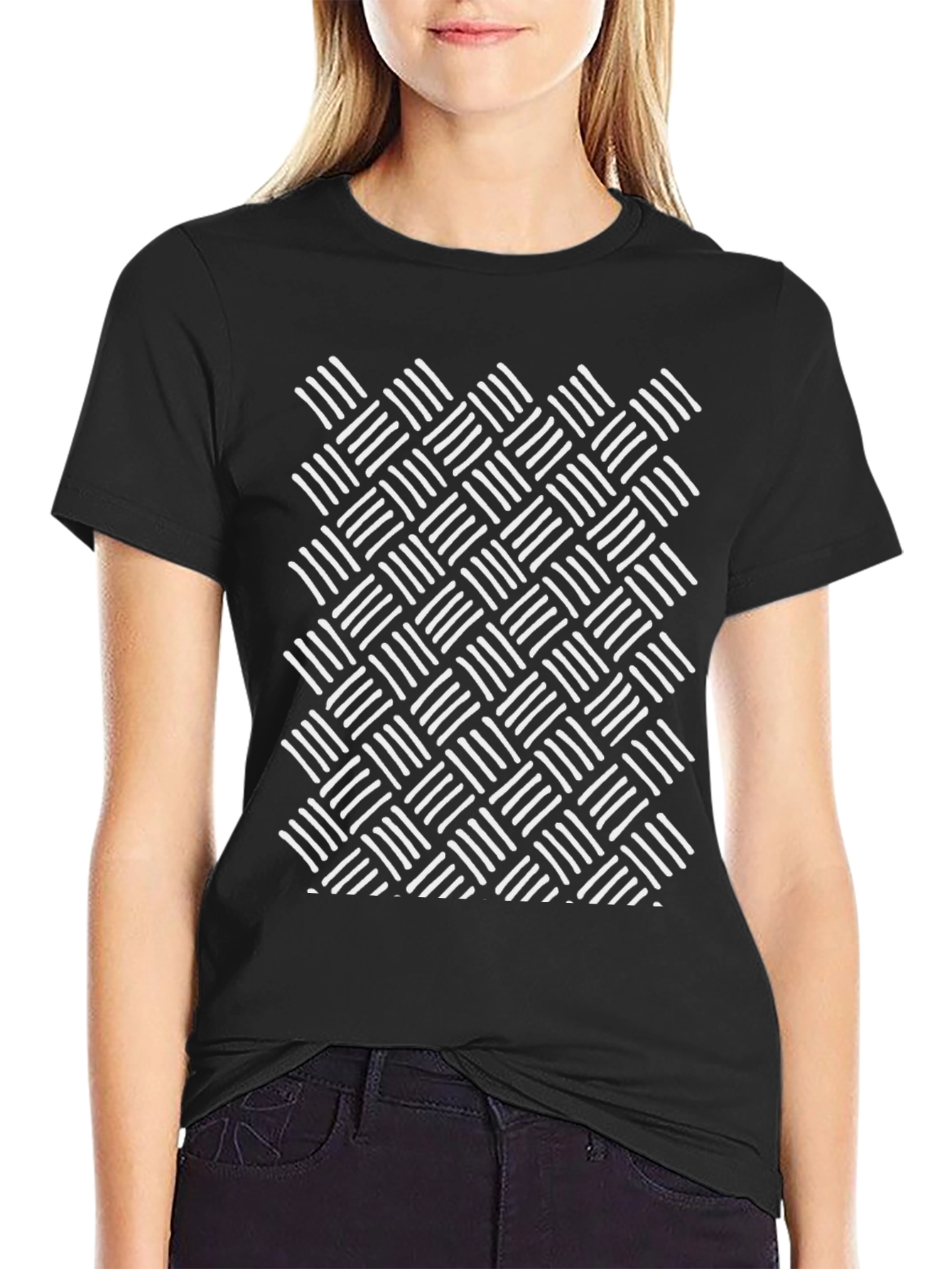 Abstract Woven Pattern Black T-Shirt