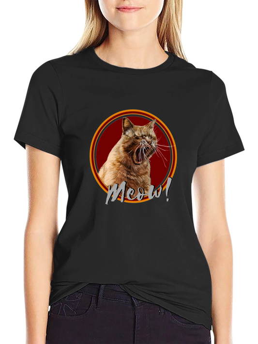 Meow! Cat Graphic Print Black T-Shirt
