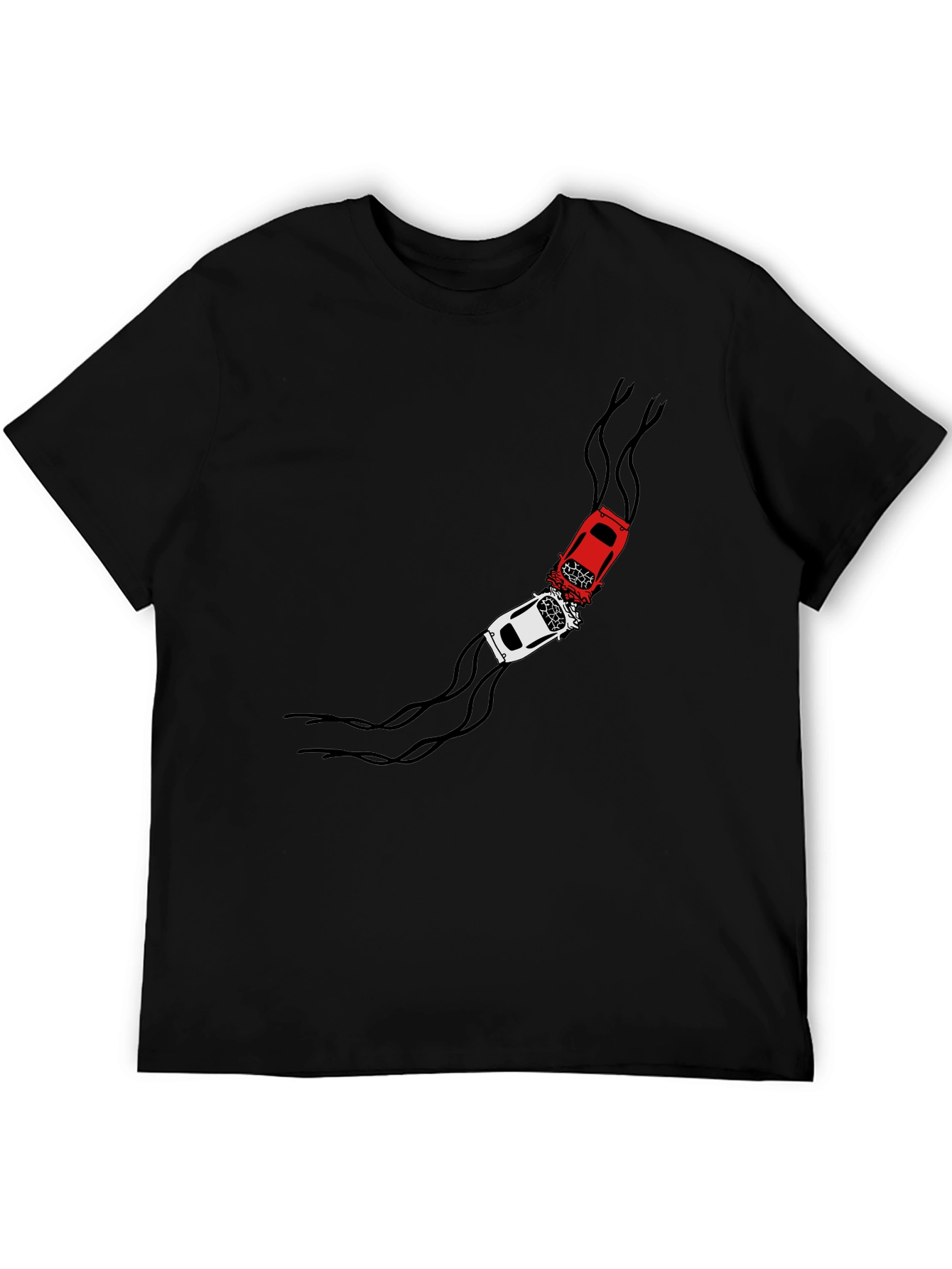 Crash Course T-Shirt: Red & White Car Collision Design