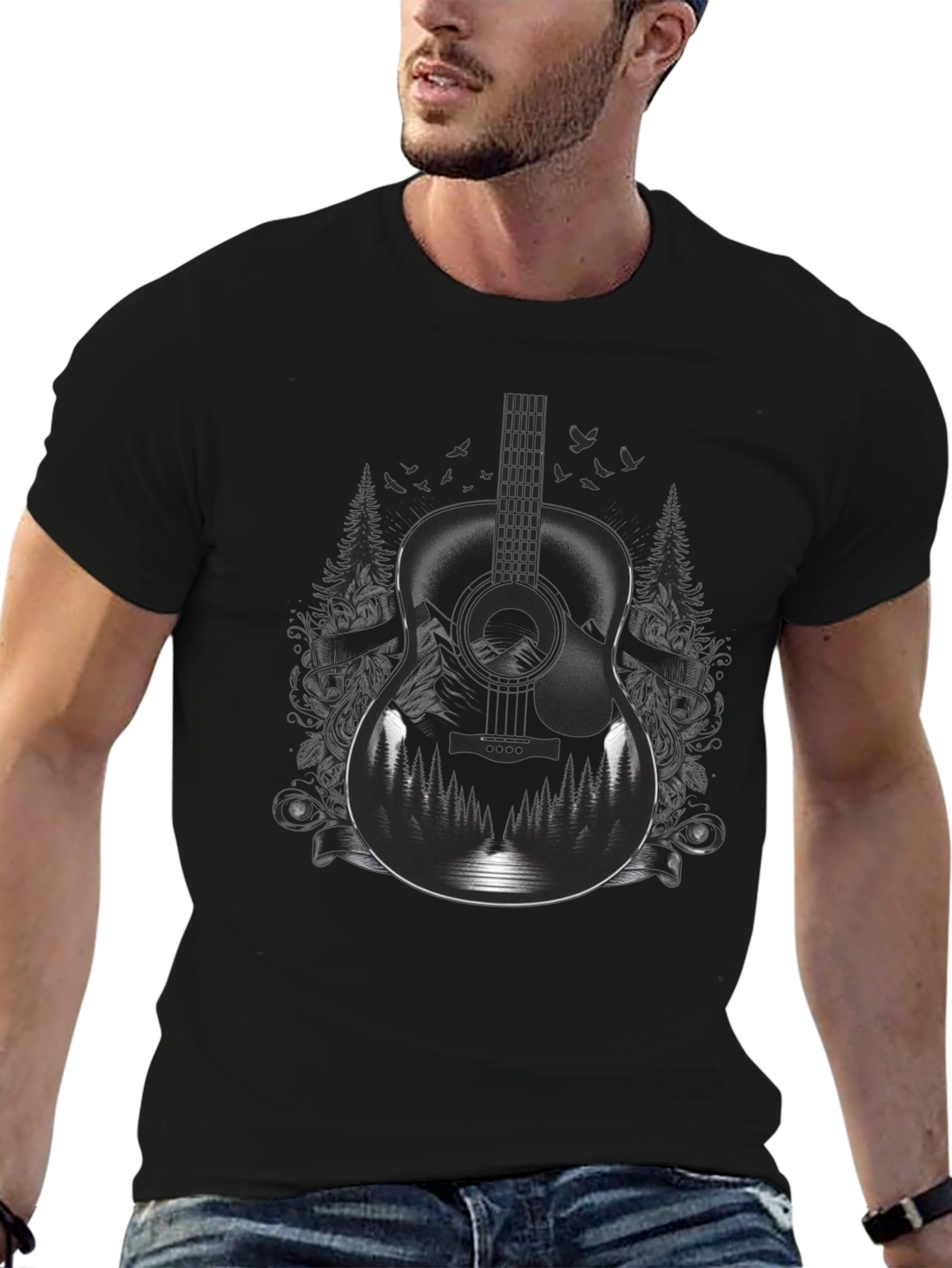 Guitar Landscape Graphic Tee - Music Lovers Shirt
