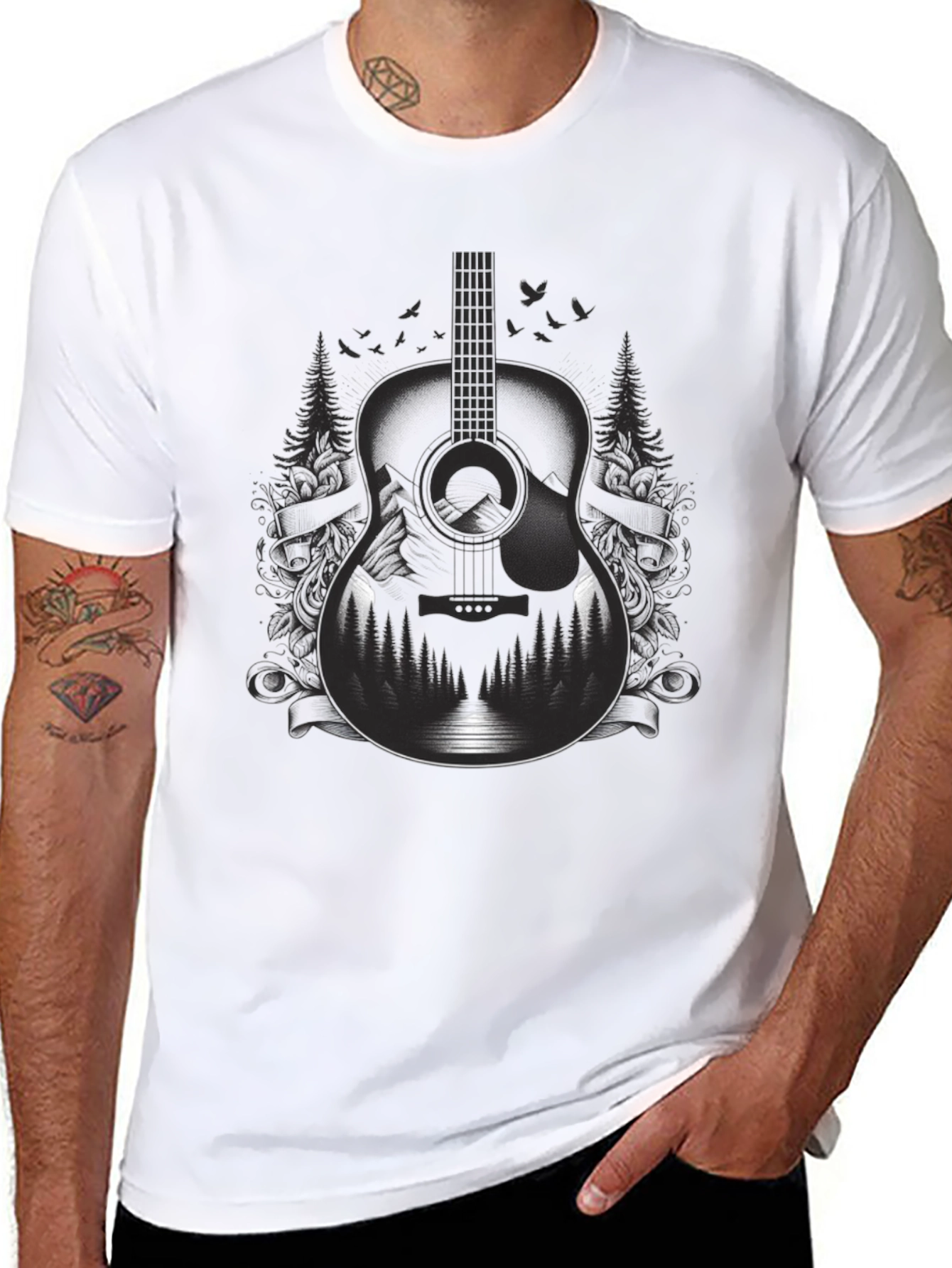 Guitar Landscape Graphic Tee - Music Lovers Shirt