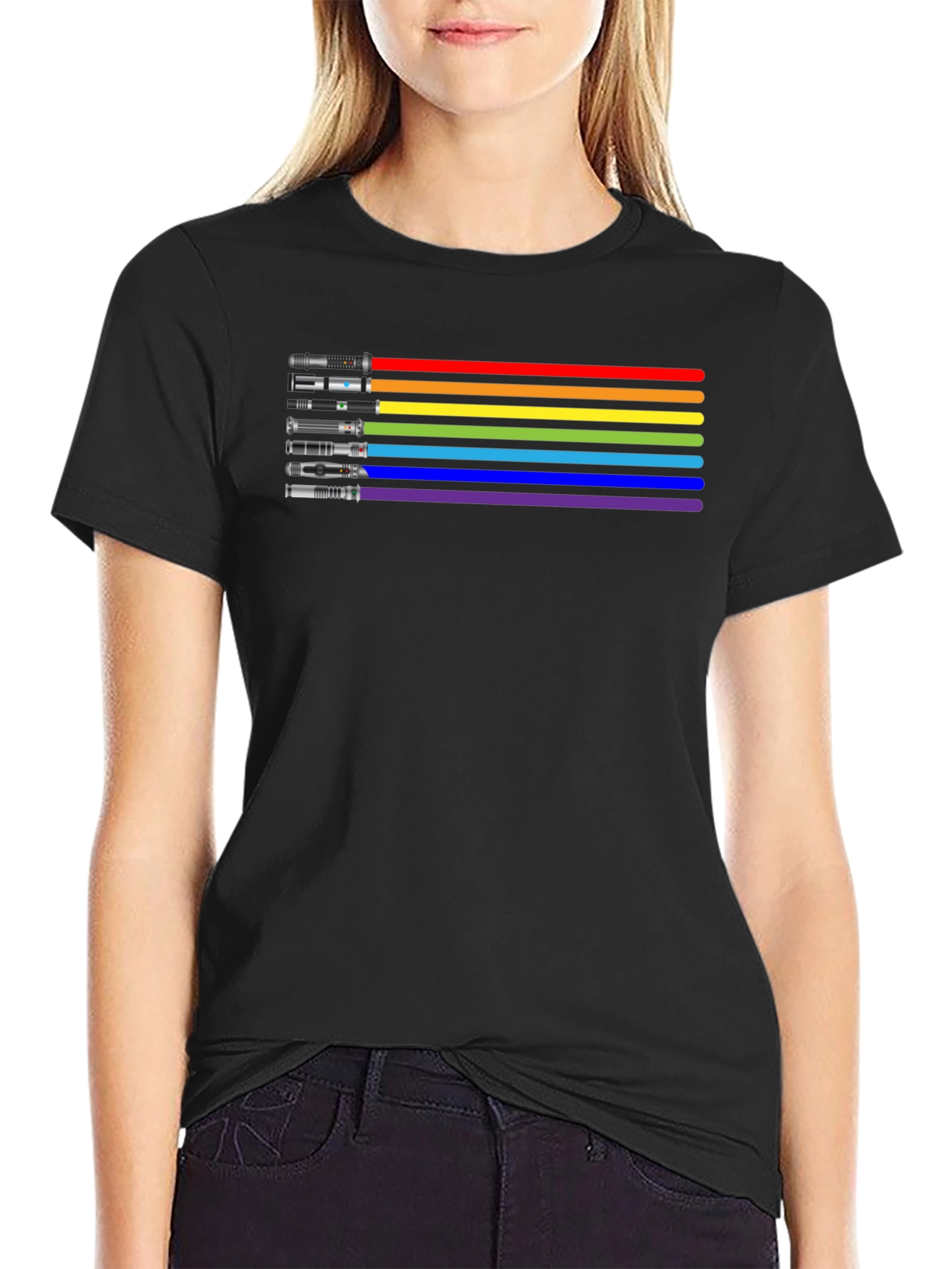 Rainbow Lightsaber Graphic Tee - Black