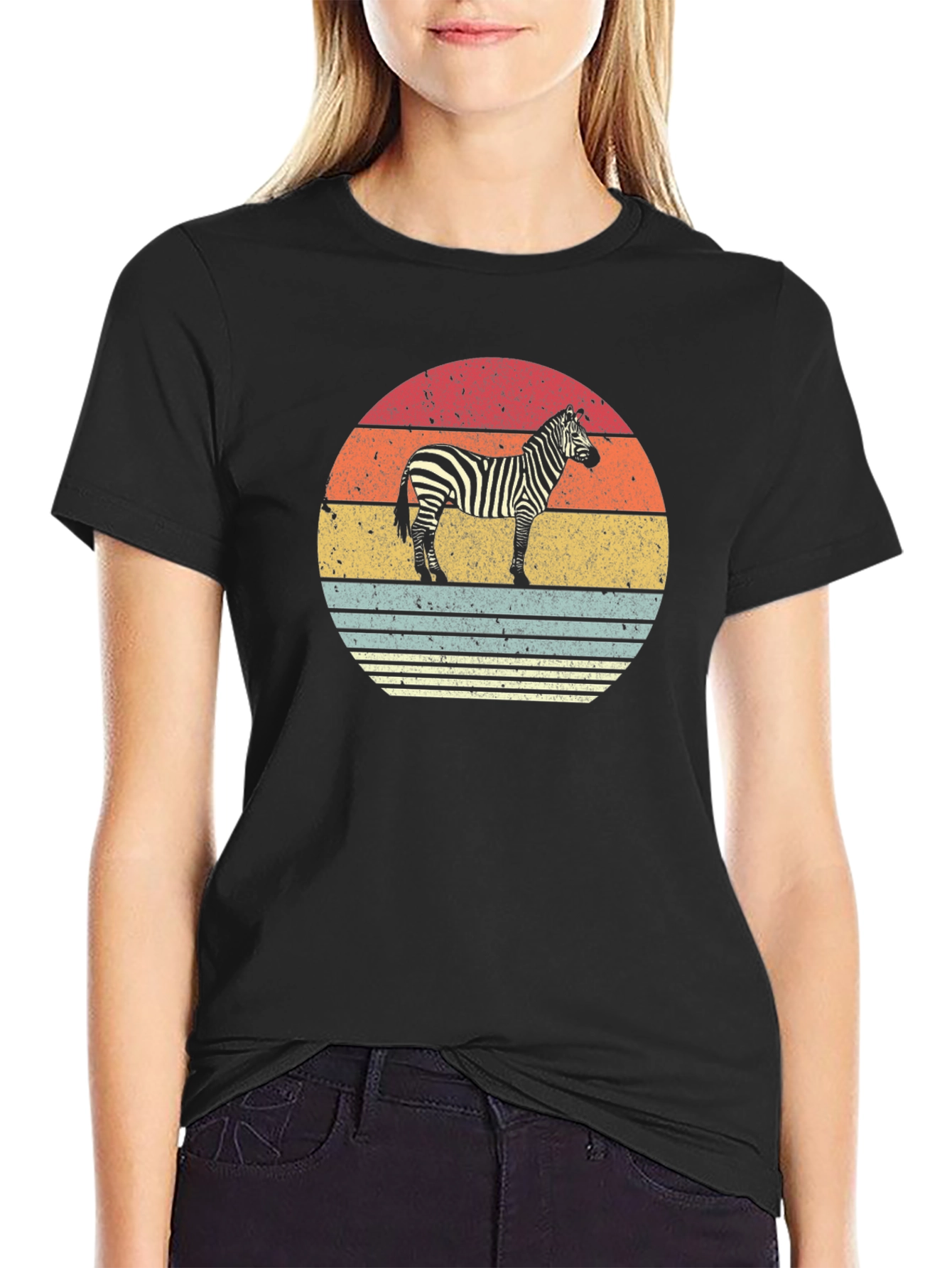 Retro Zebra Sunset Graphic Tee - Black