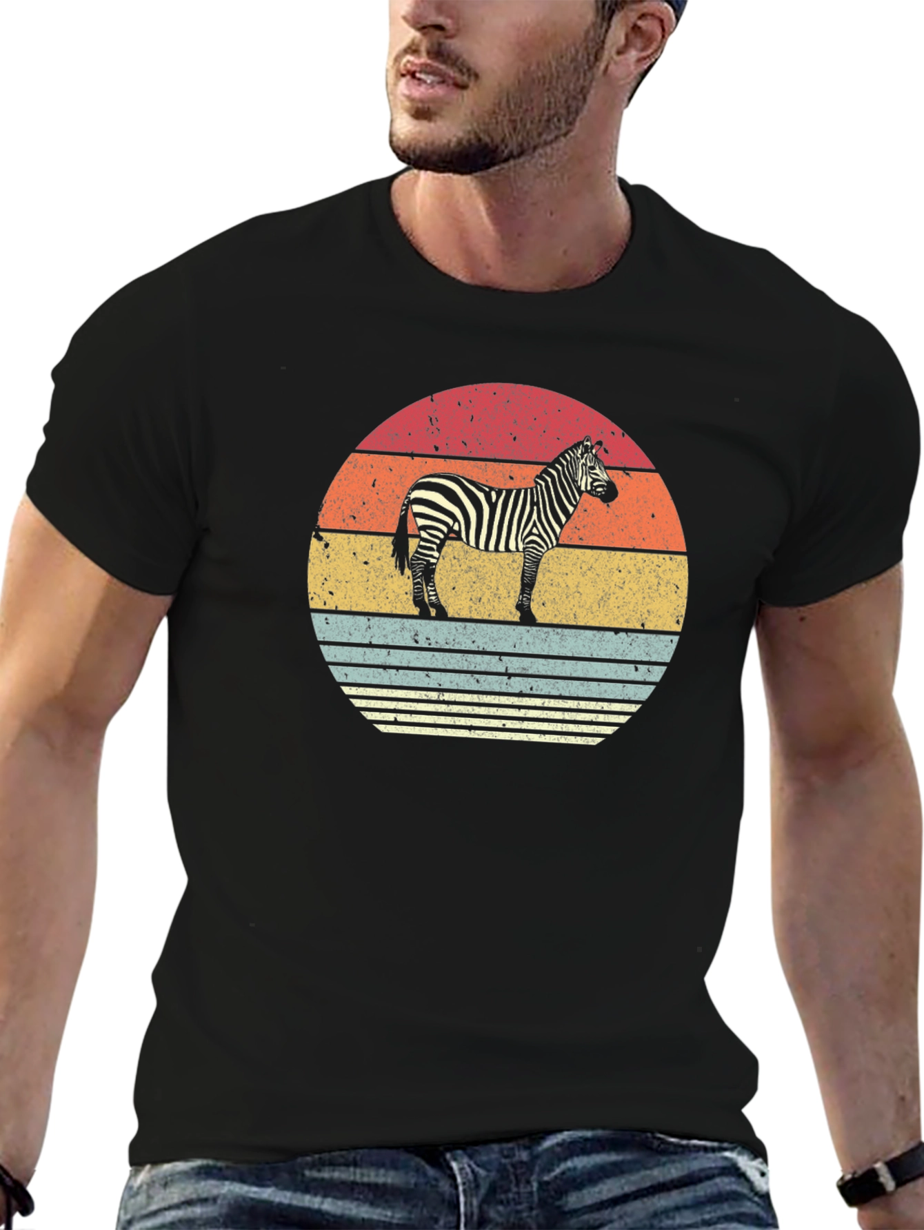 Retro Zebra Sunset Graphic Tee - Black