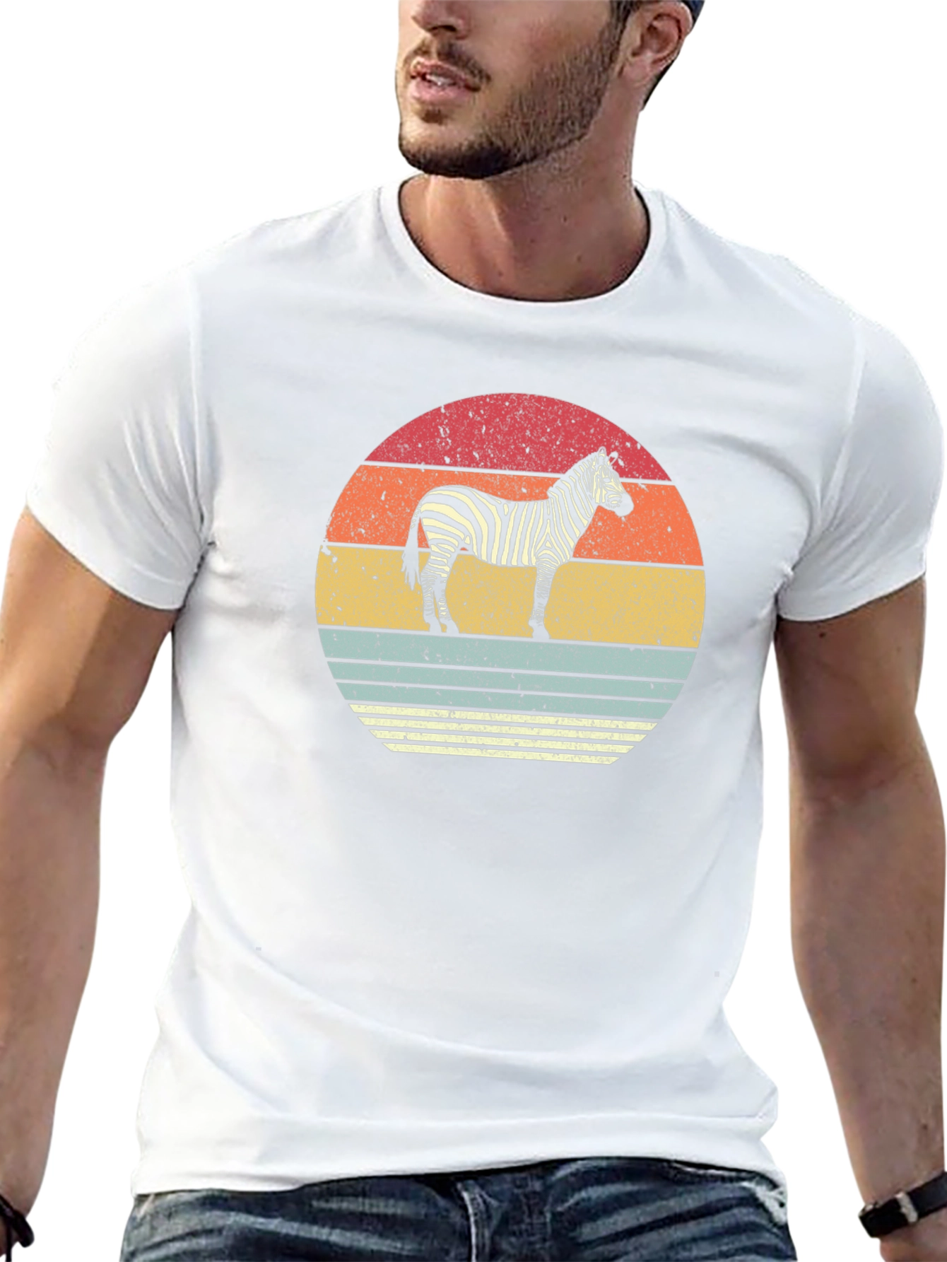 Retro Zebra Sunset Graphic Tee - Black