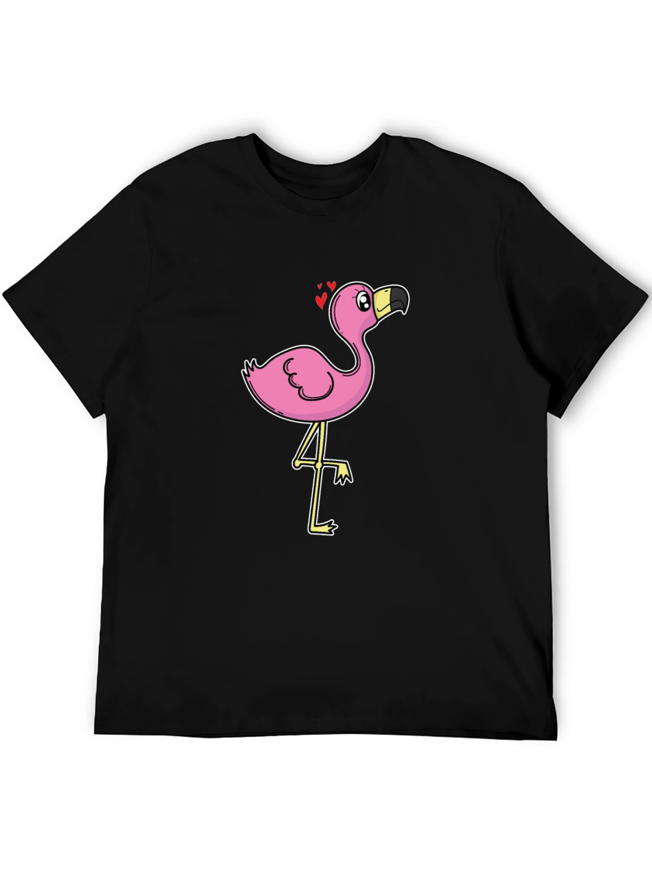 Black T-Shirt with Cartoon Flamingo Design