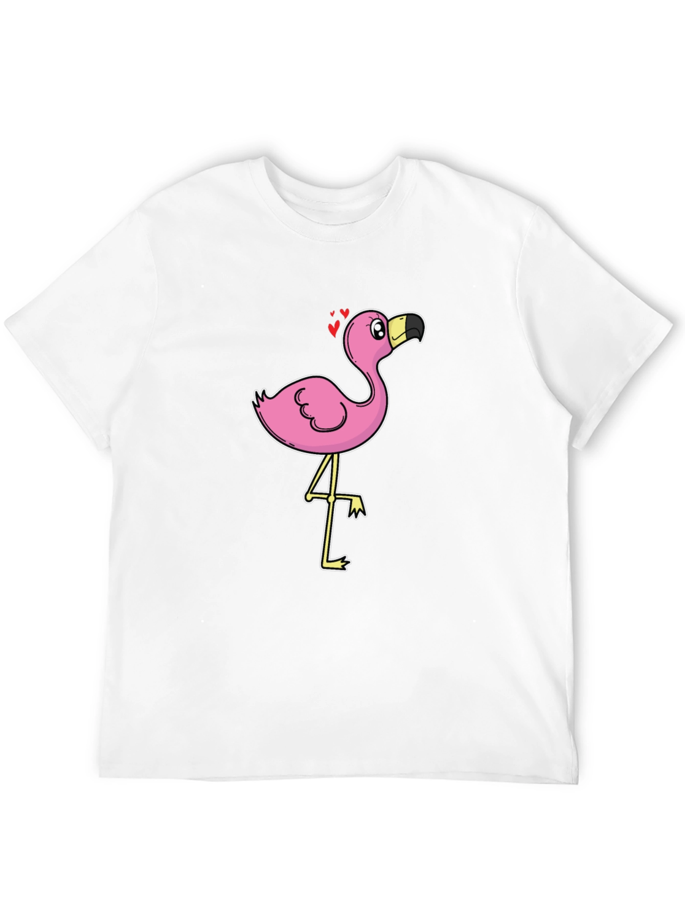 Black T-Shirt with Cartoon Flamingo Design
