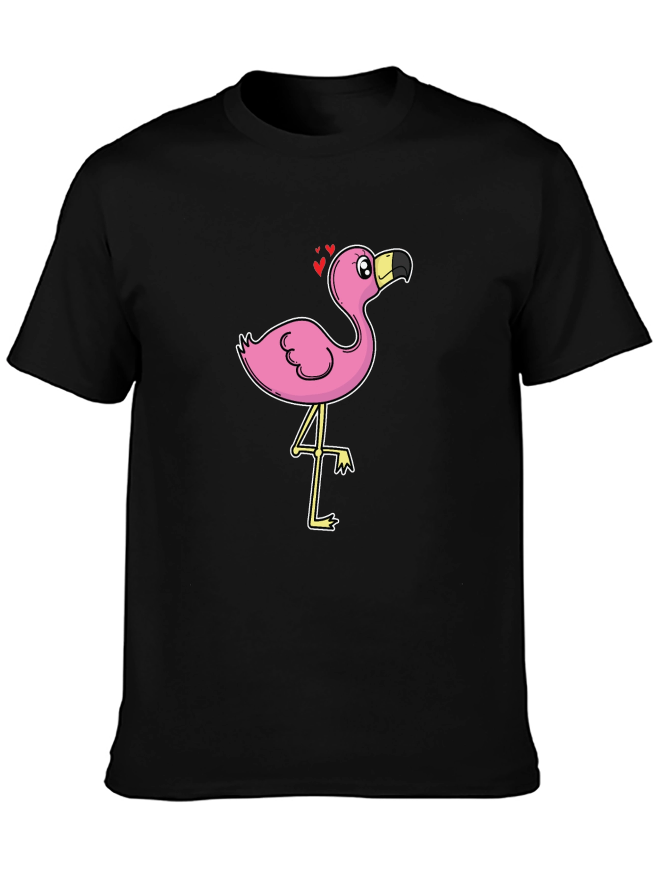Black T-Shirt with Cartoon Flamingo Design
