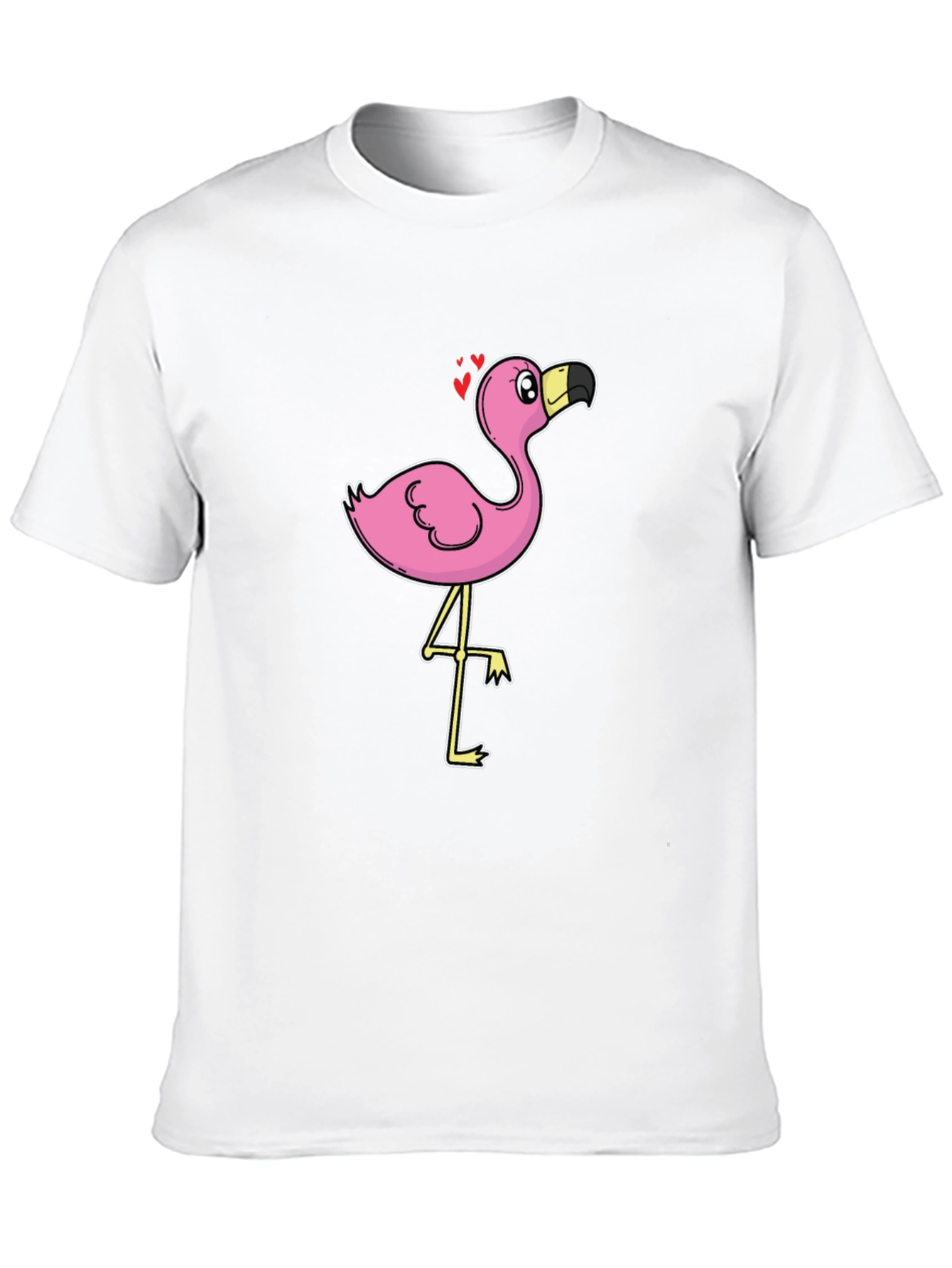 Black T-Shirt with Cartoon Flamingo Design