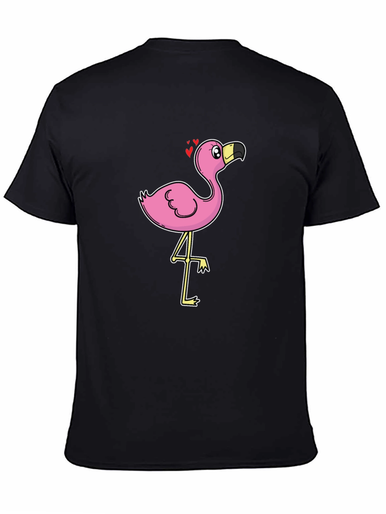 Black T-Shirt with Cartoon Flamingo Design