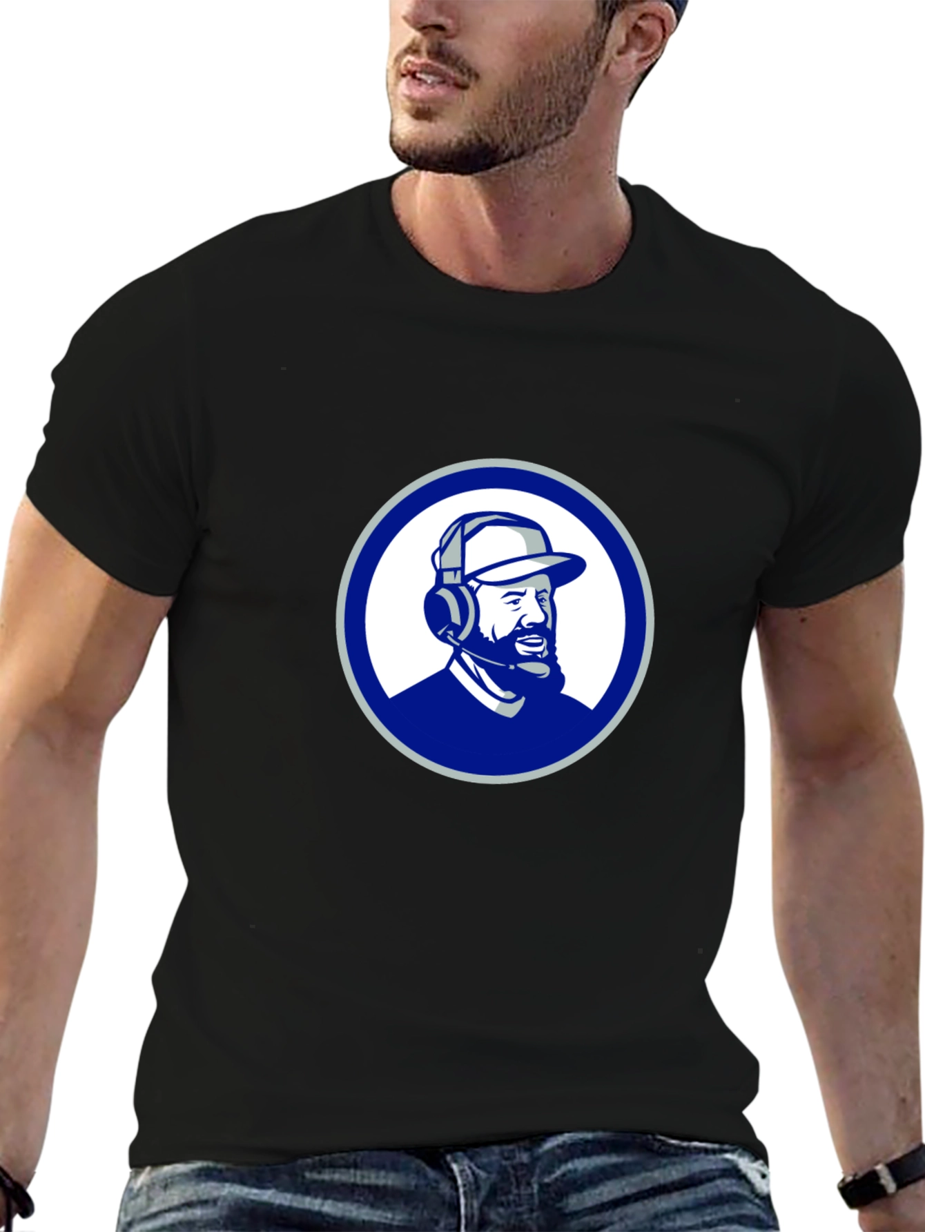 Black T-Shirt with Round Graphic Design