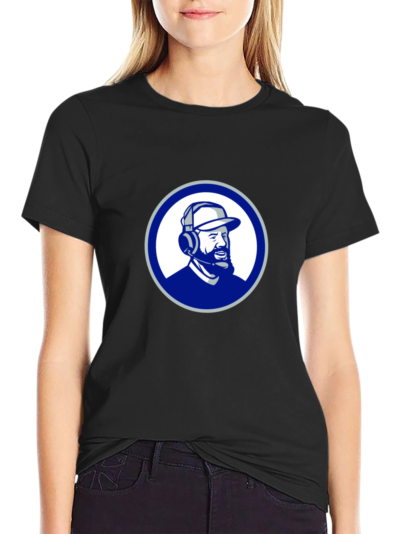 Black T-Shirt with Round Graphic Design