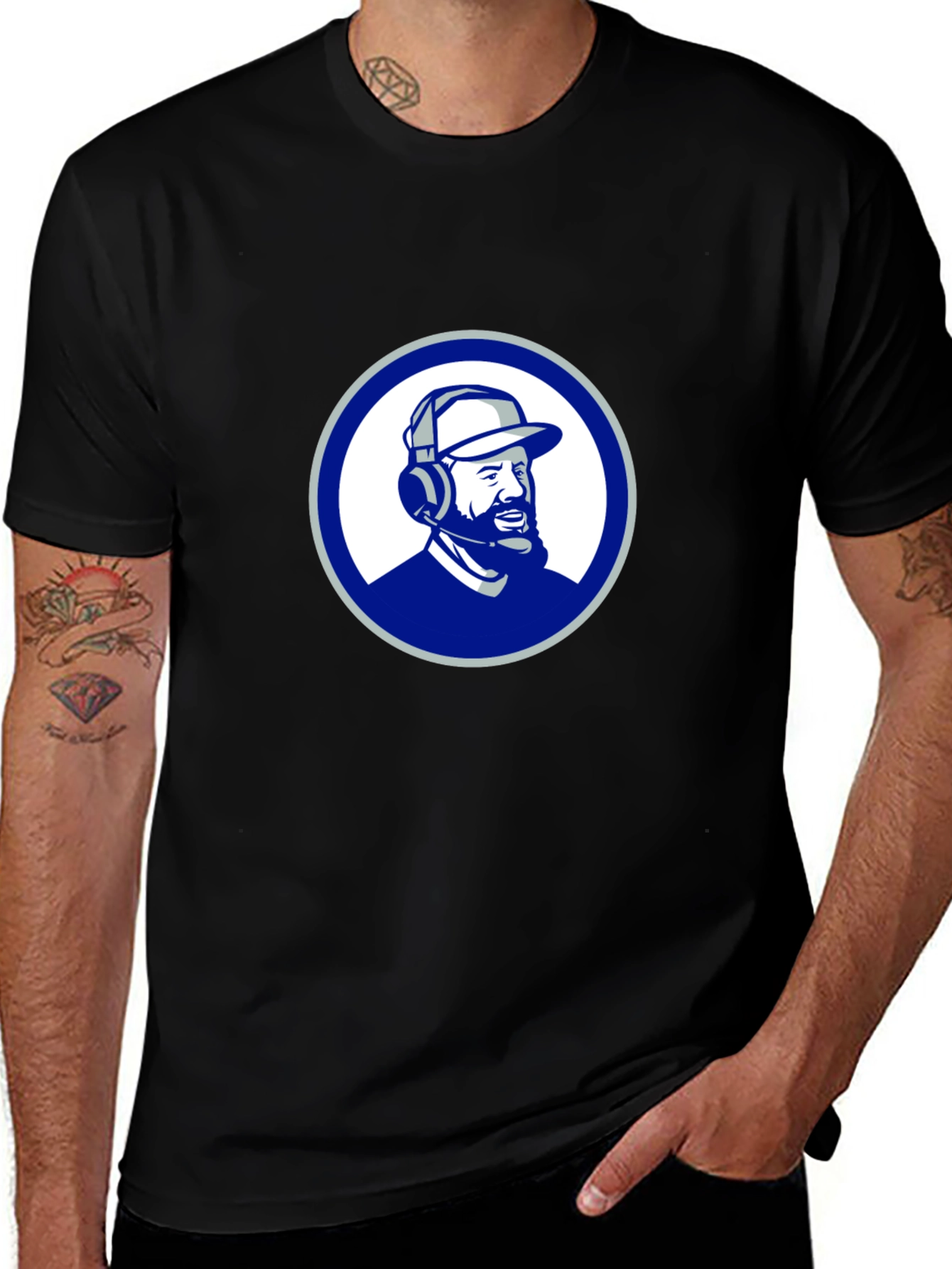 Black T-Shirt with Round Graphic Design