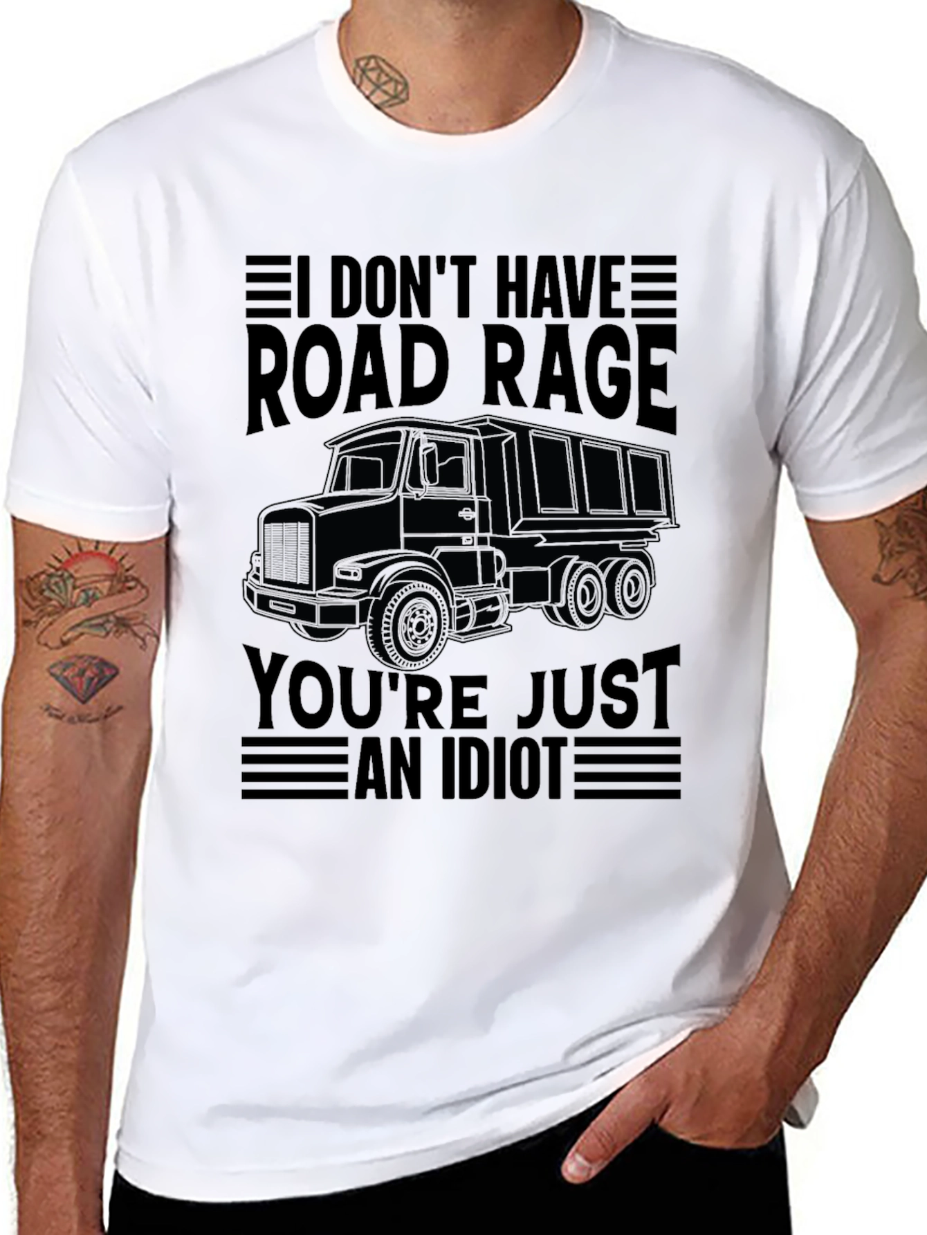 Funny Road Rage Trucker T-Shirt - An Idiot