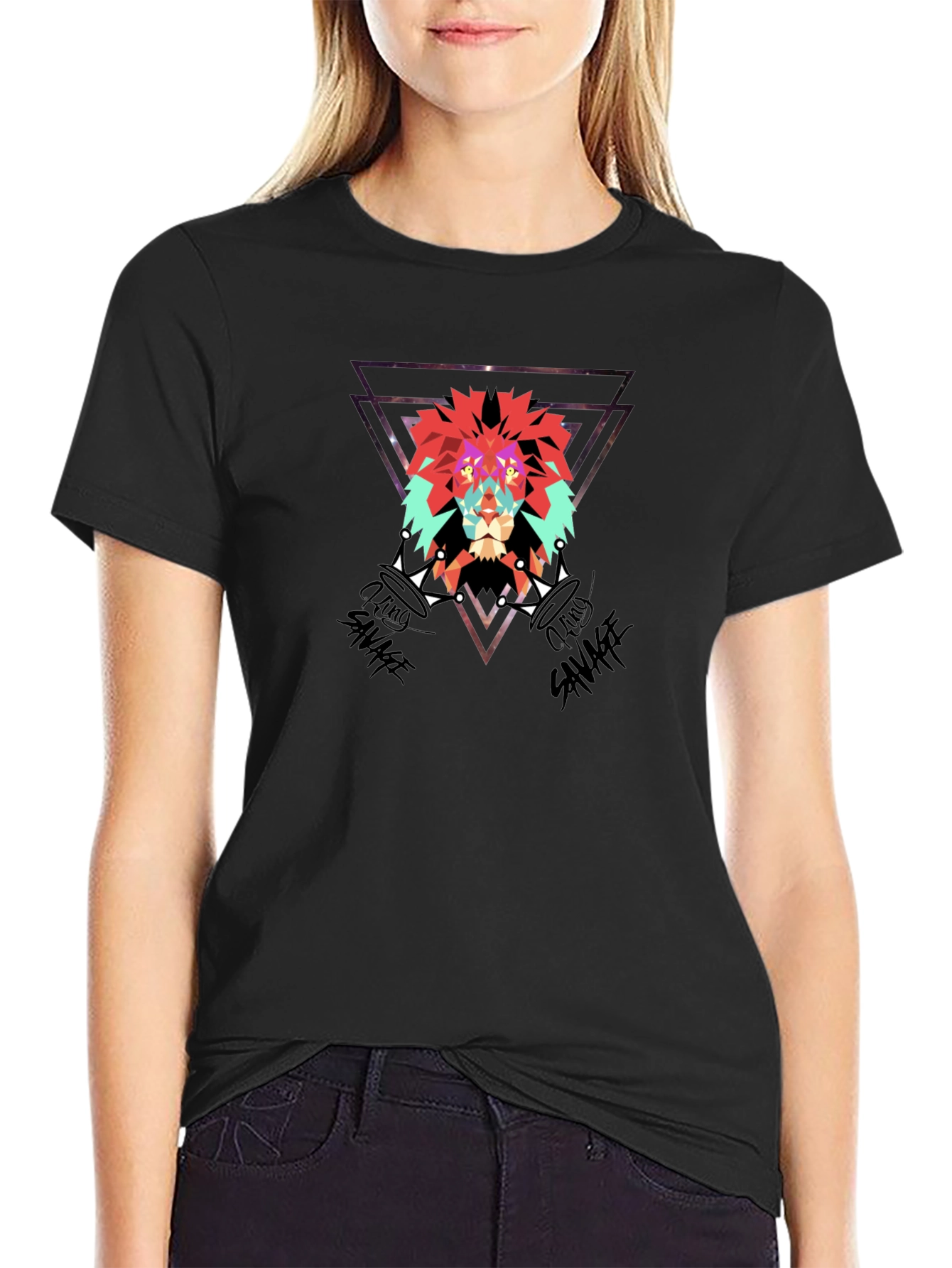 Lion Savage Graphic Tee - Black Cotton Blend Shirt