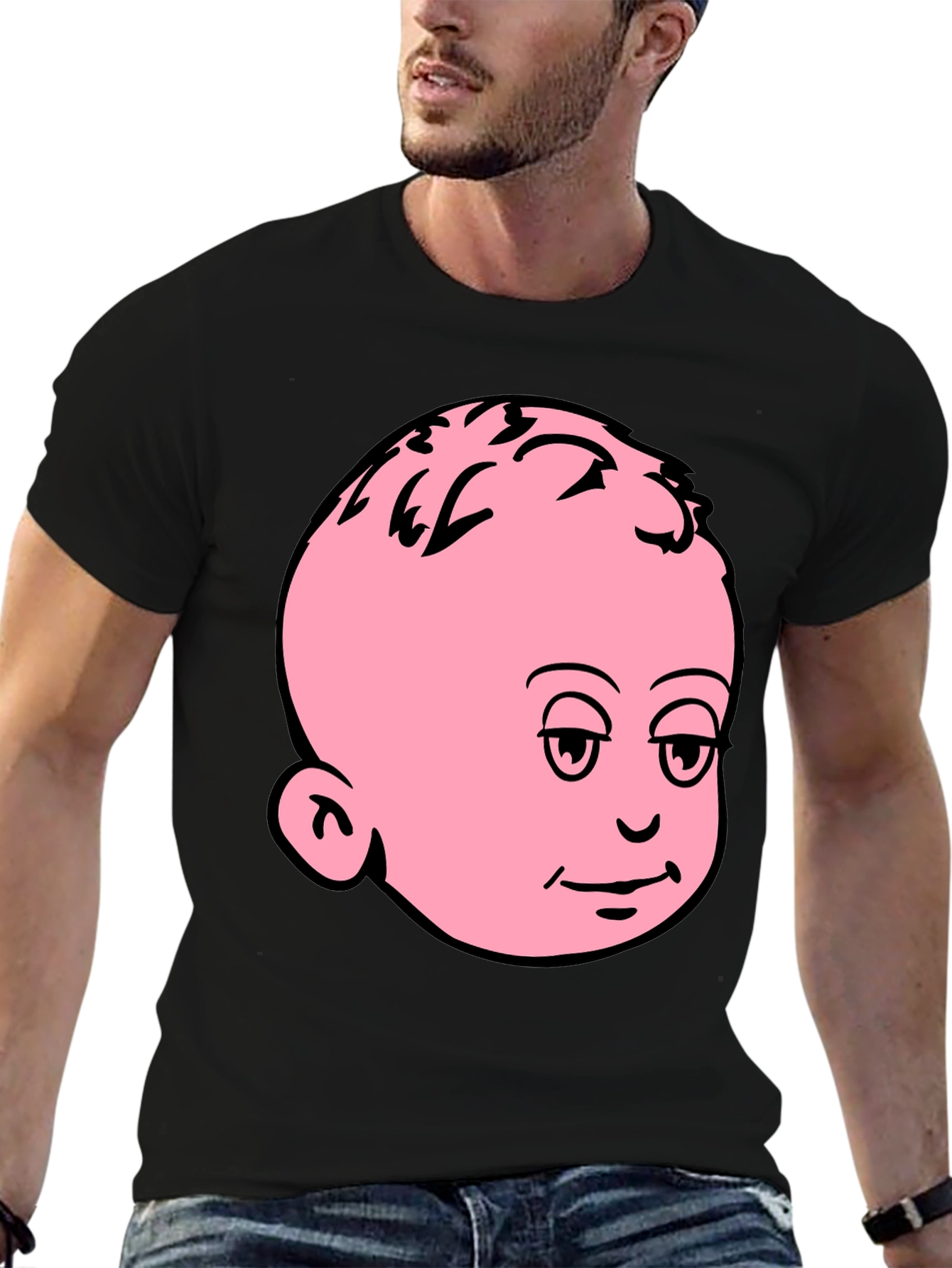 Funny Baby Face Graphic Tee - Black Cotton T-Shirt