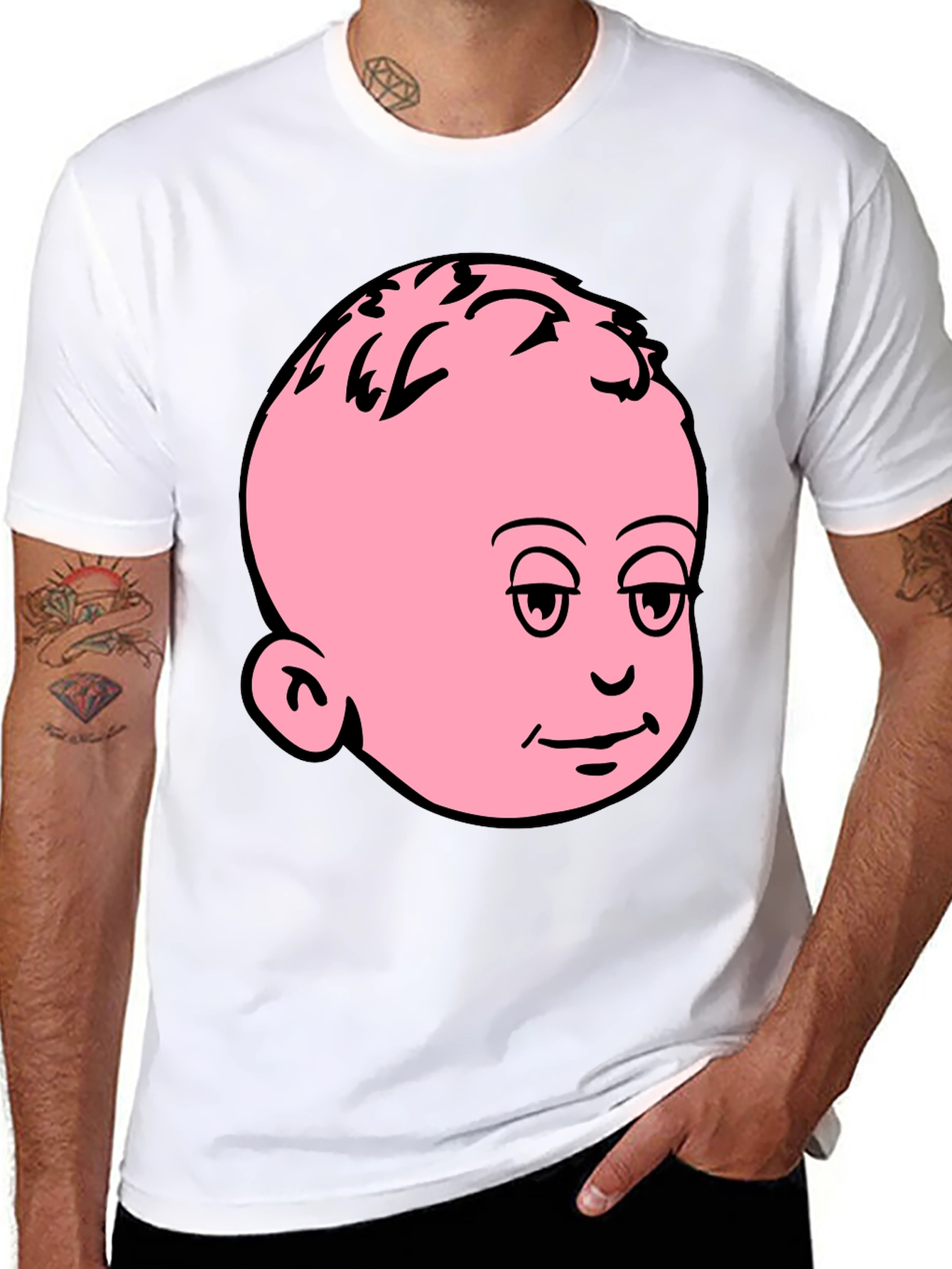 Funny Baby Face Graphic Tee - Black Cotton T-Shirt