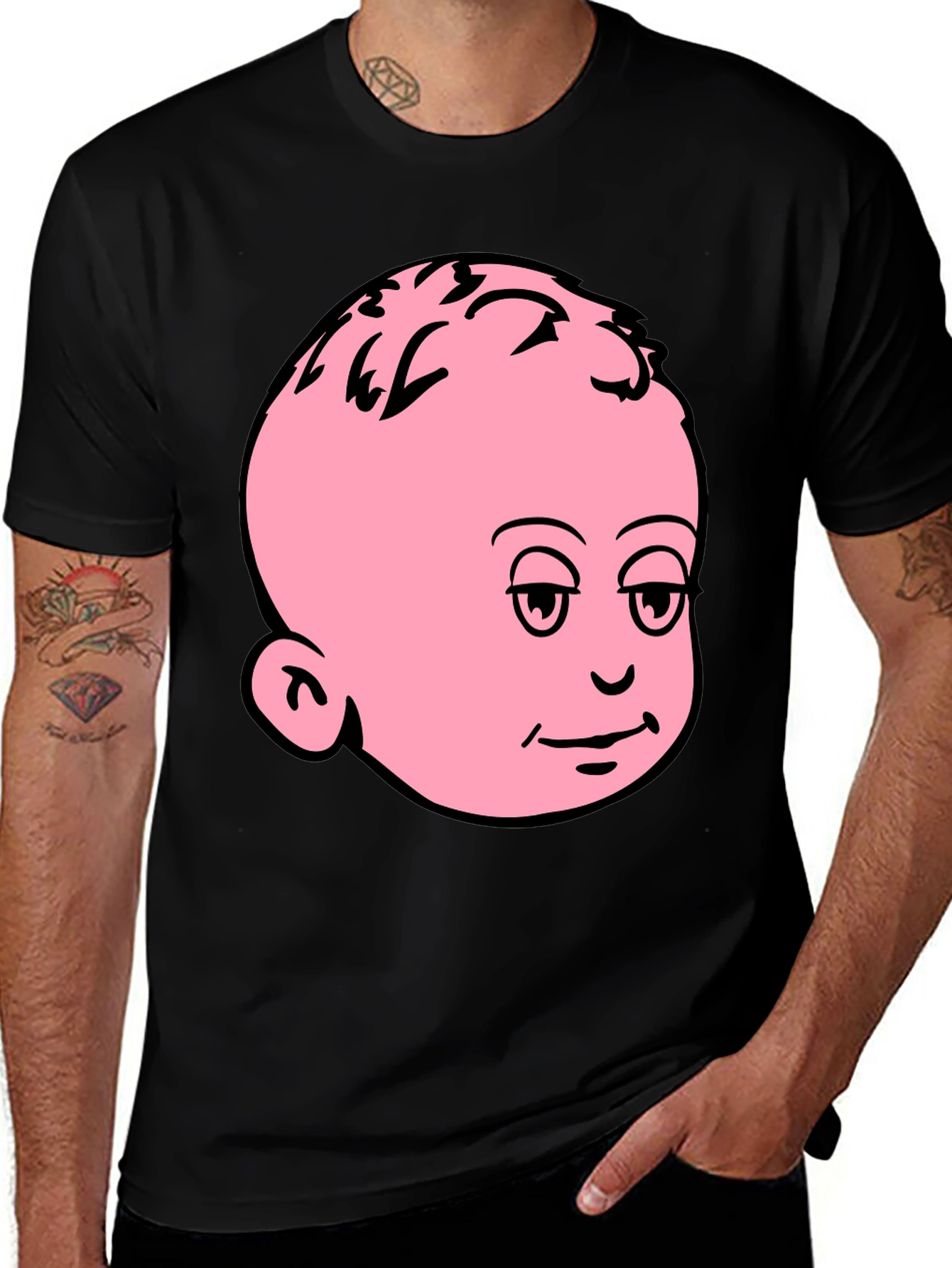 Funny Baby Face Graphic Tee - Black Cotton T-Shirt