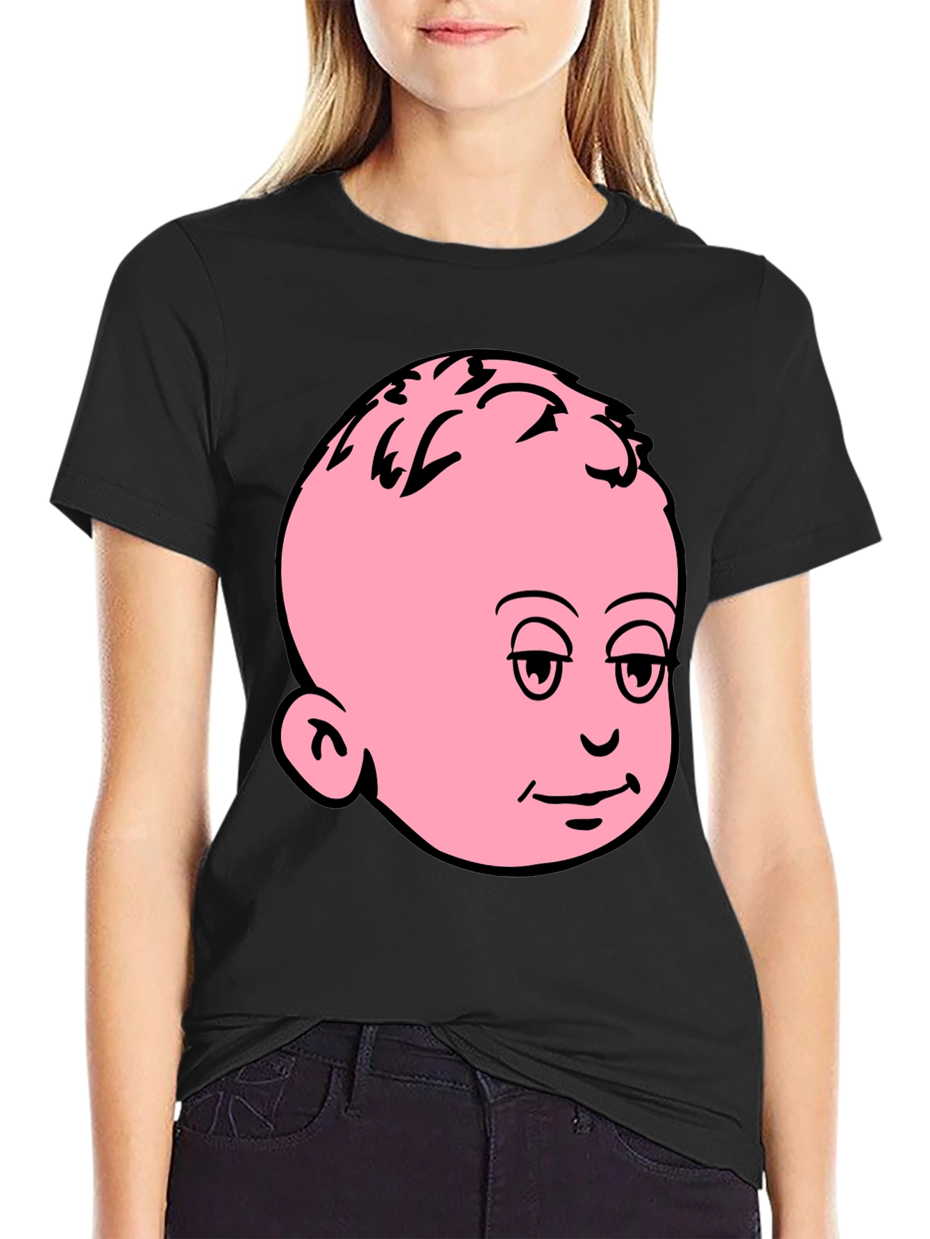 Funny Baby Face Graphic Tee - Black Cotton T-Shirt