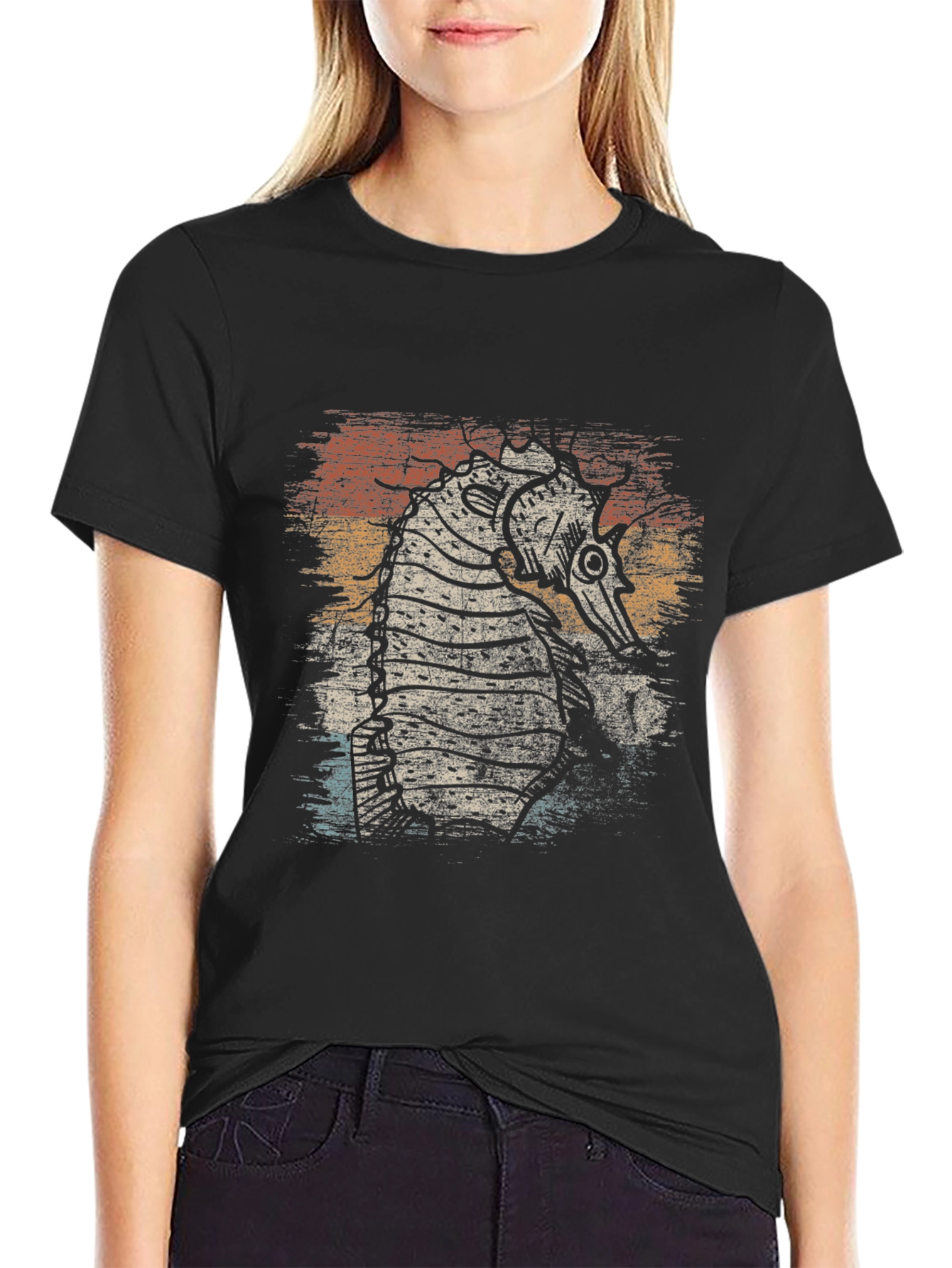 Steampunk Seahorse Graphic Tee - Retro Style