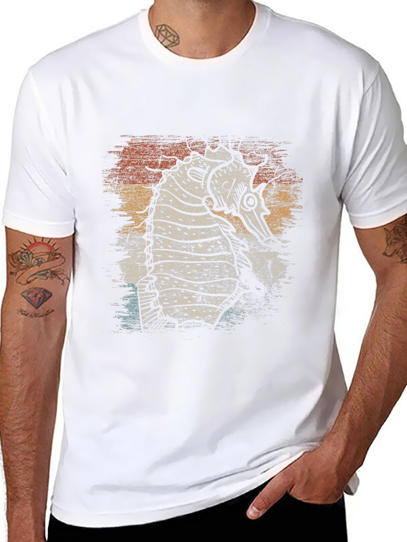Steampunk Seahorse Graphic Tee - Retro Style
