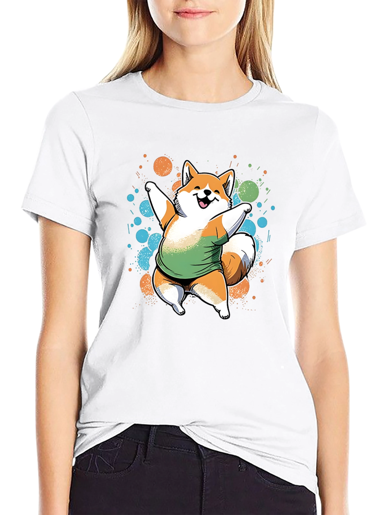 Dancing Shiba Inu Graphic Tee - Casual Black T-Shirt