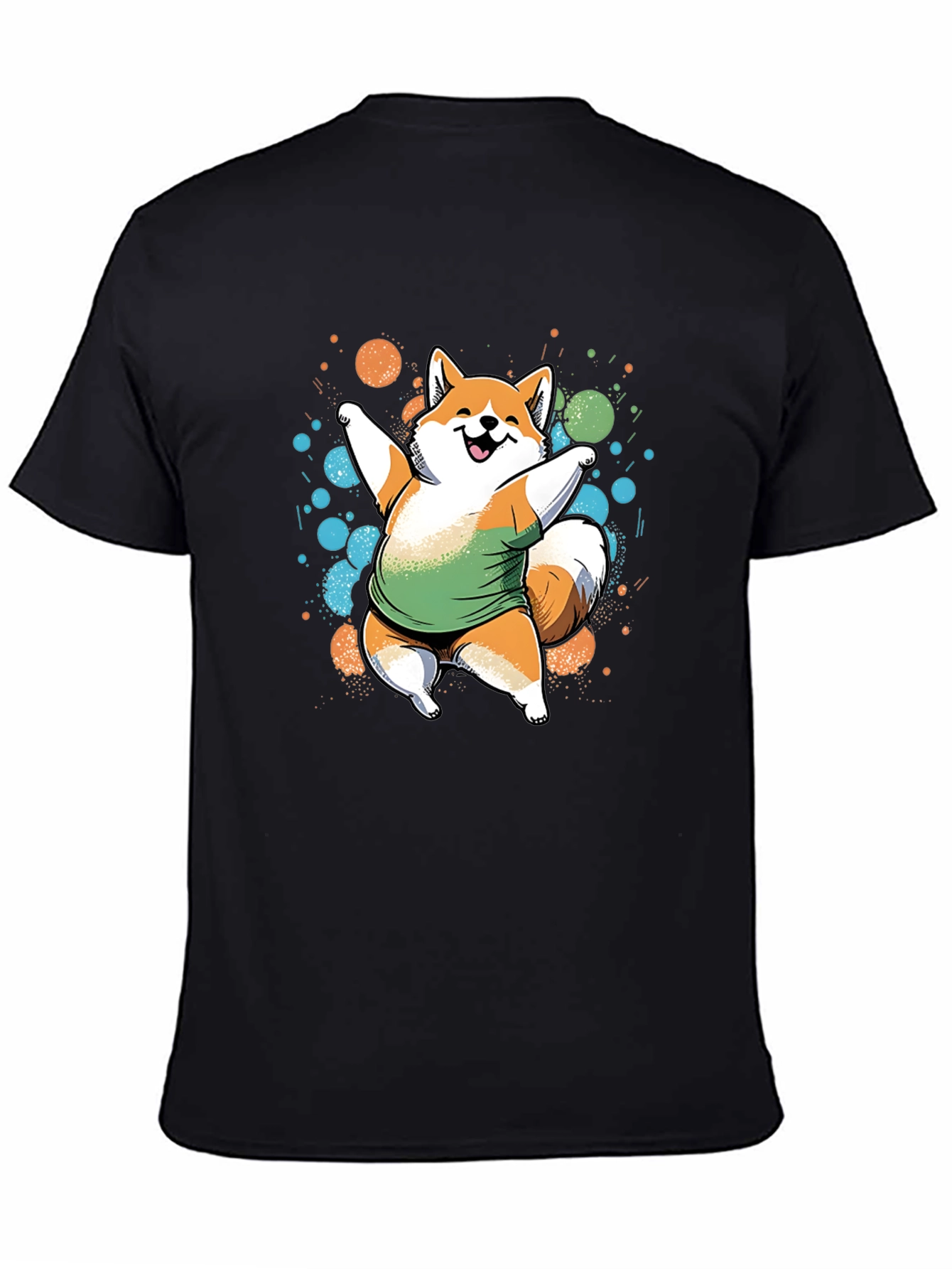 Dancing Shiba Inu Graphic Tee - Casual Black T-Shirt