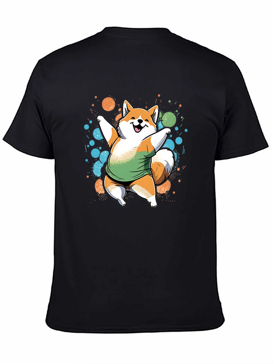 Dancing Shiba Inu Graphic Tee - Casual Black T-Shirt