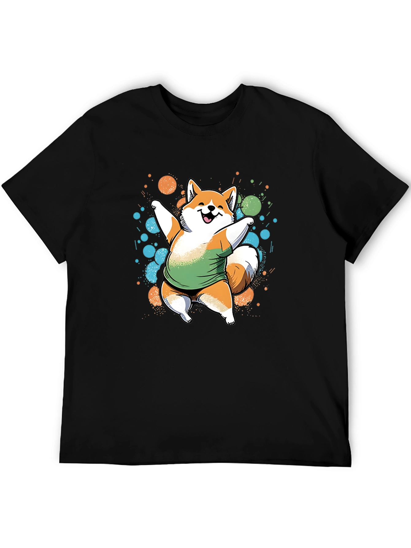 Dancing Shiba Inu Graphic Tee - Casual Black T-Shirt