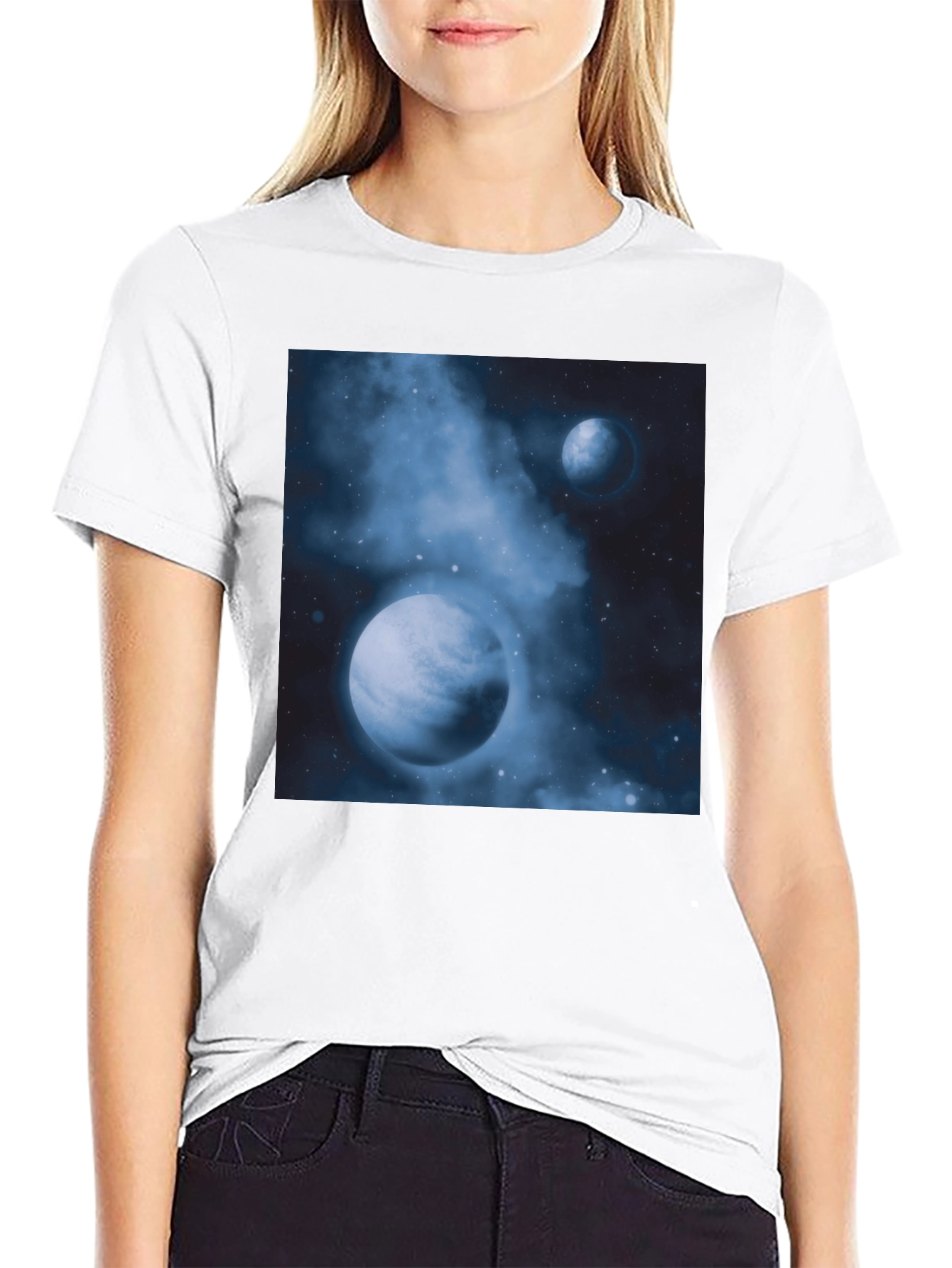 Nebula Planets Graphic Tee - Cosmic Black Cotton T-Shirt
