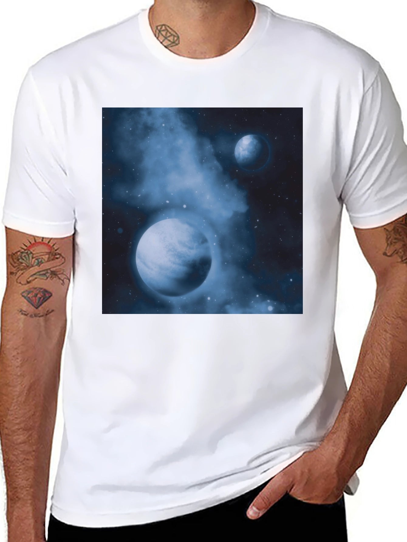 Nebula Planets Graphic Tee - Cosmic Black Cotton T-Shirt
