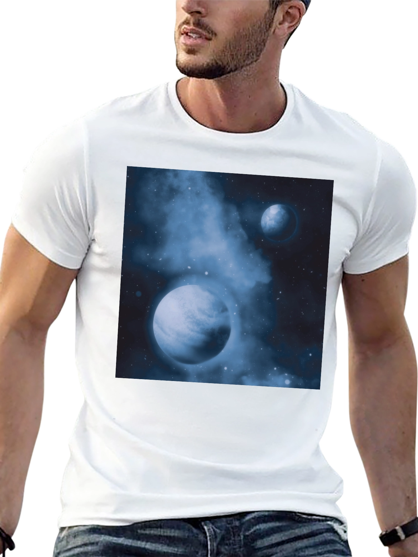 Nebula Planets Graphic Tee - Cosmic Black Cotton T-Shirt