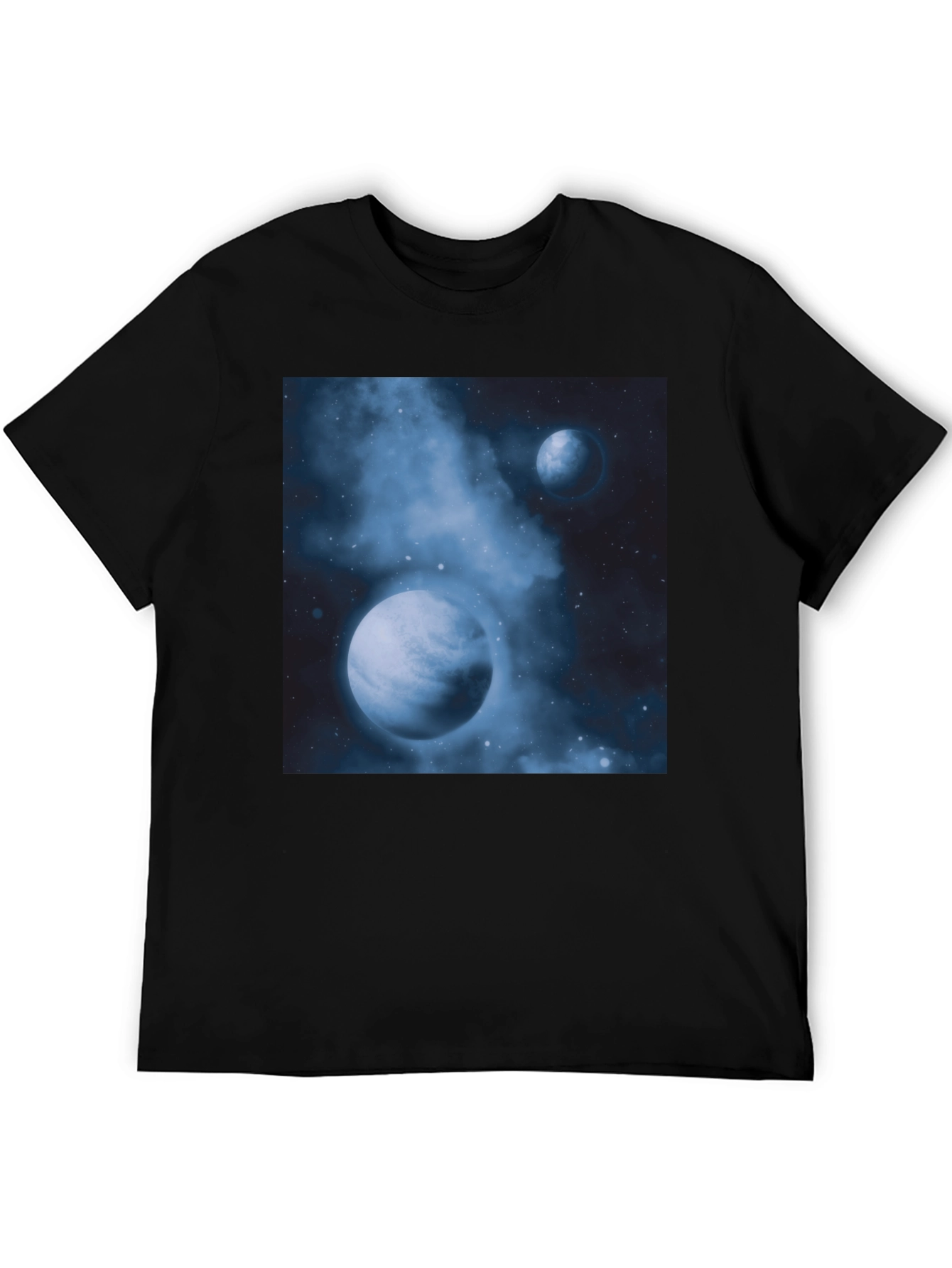 Nebula Planets Graphic Tee - Cosmic Black Cotton T-Shirt