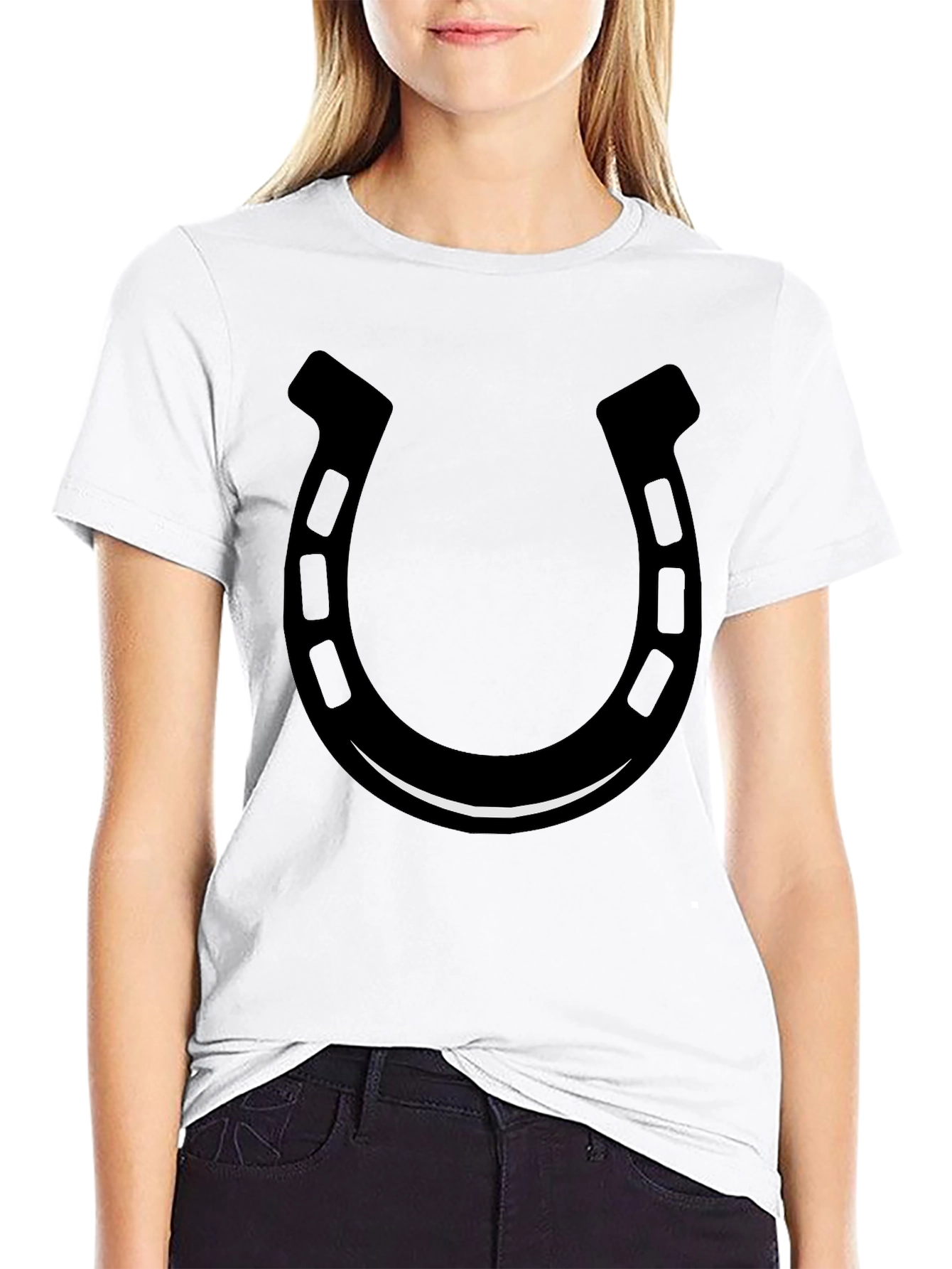 Lucky Horseshoe Graphic Tee - Black Cotton T-Shirt