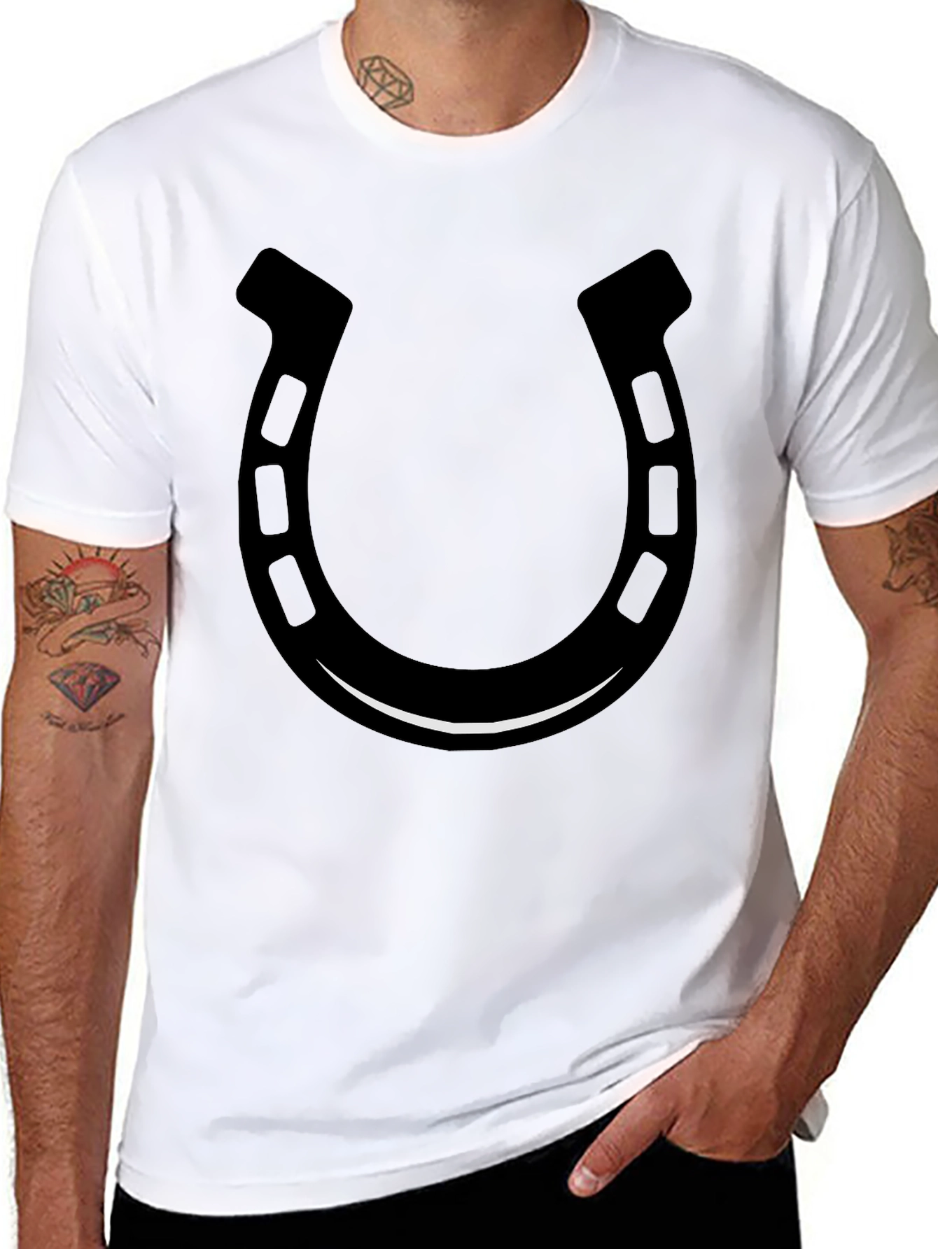 Lucky Horseshoe Graphic Tee - Black Cotton T-Shirt