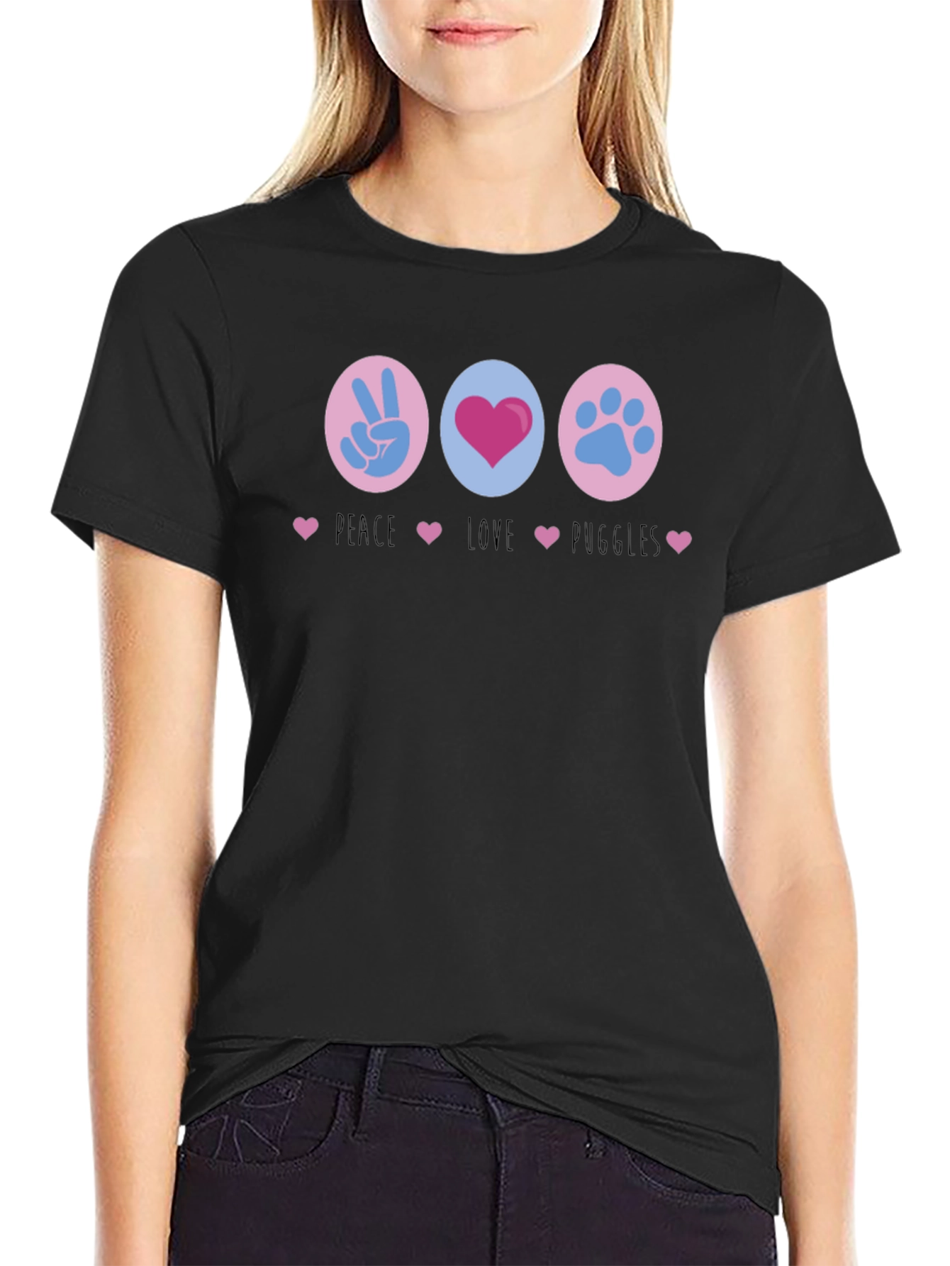 Peace Love Puggles Graphic T-Shirt