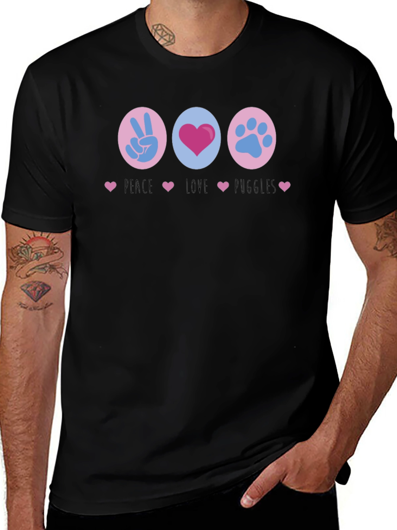 Peace Love Puggles Graphic T-Shirt