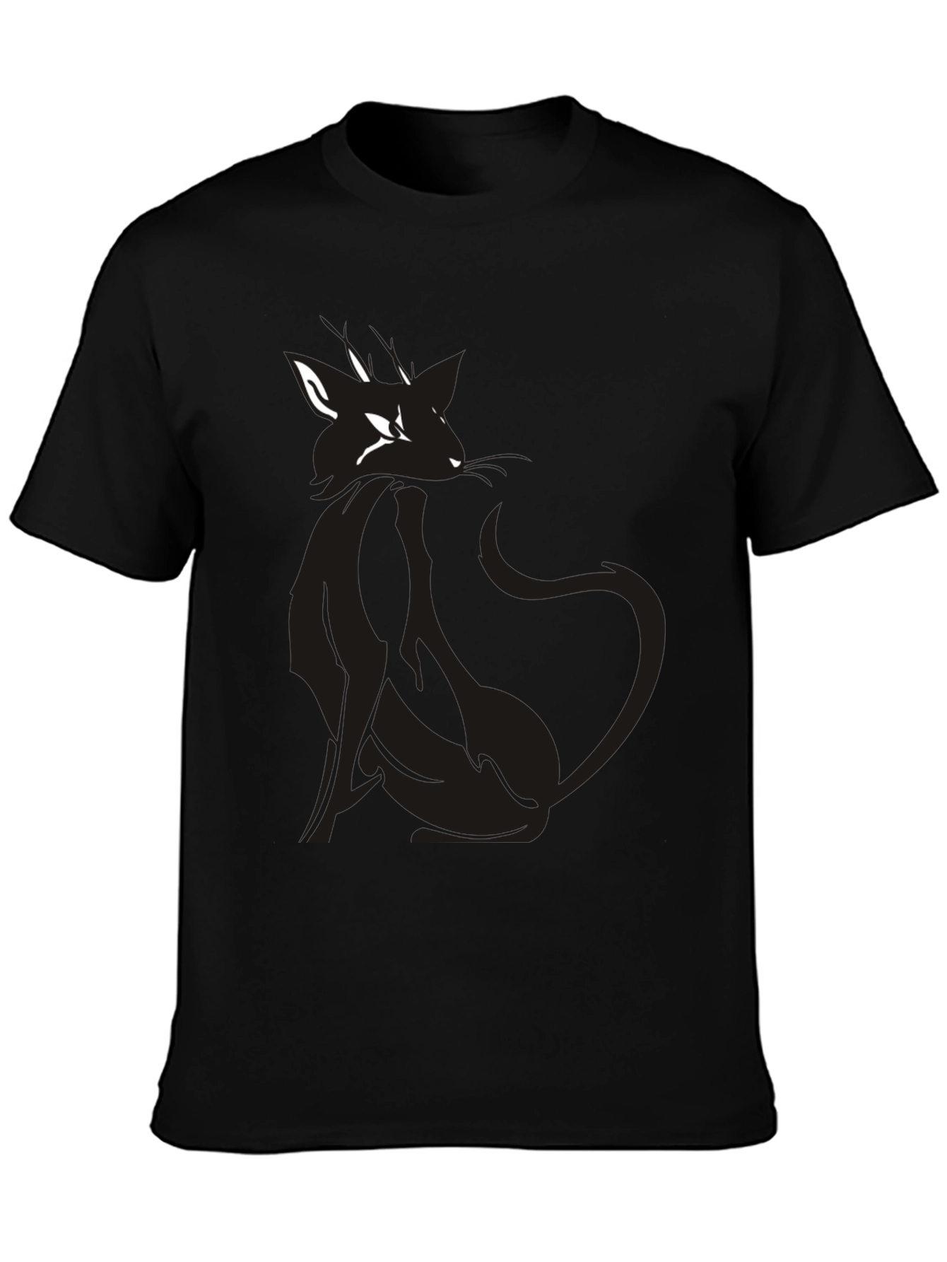 Mens Black T-Shirt with Stylish Cat Graphic