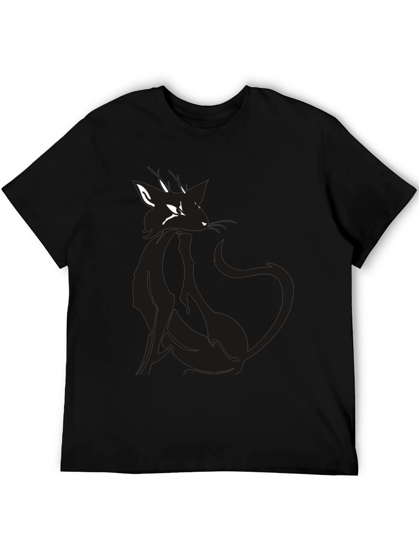 Mens Black T-Shirt with Stylish Cat Graphic