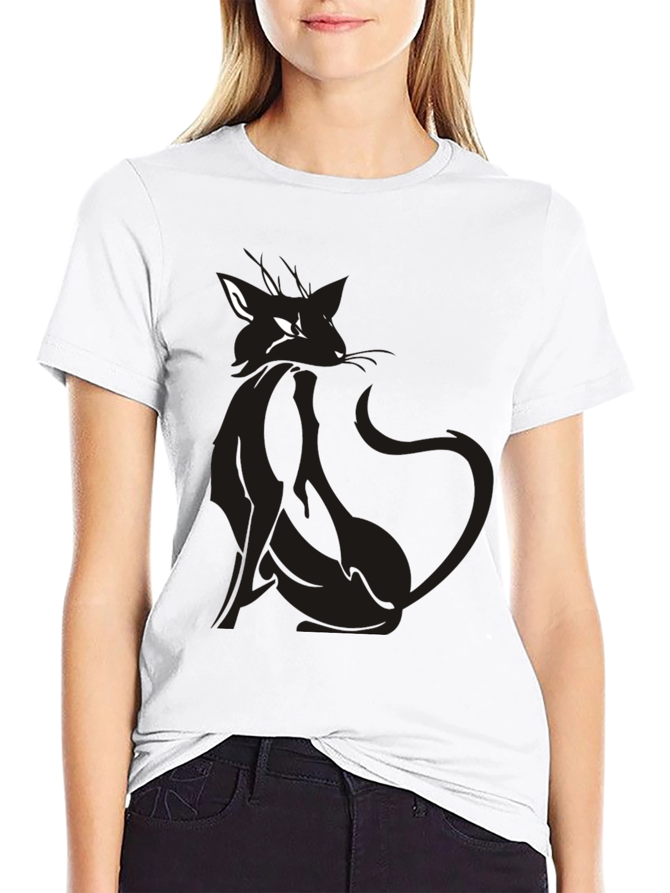 Mens Black T-Shirt with Stylish Cat Graphic