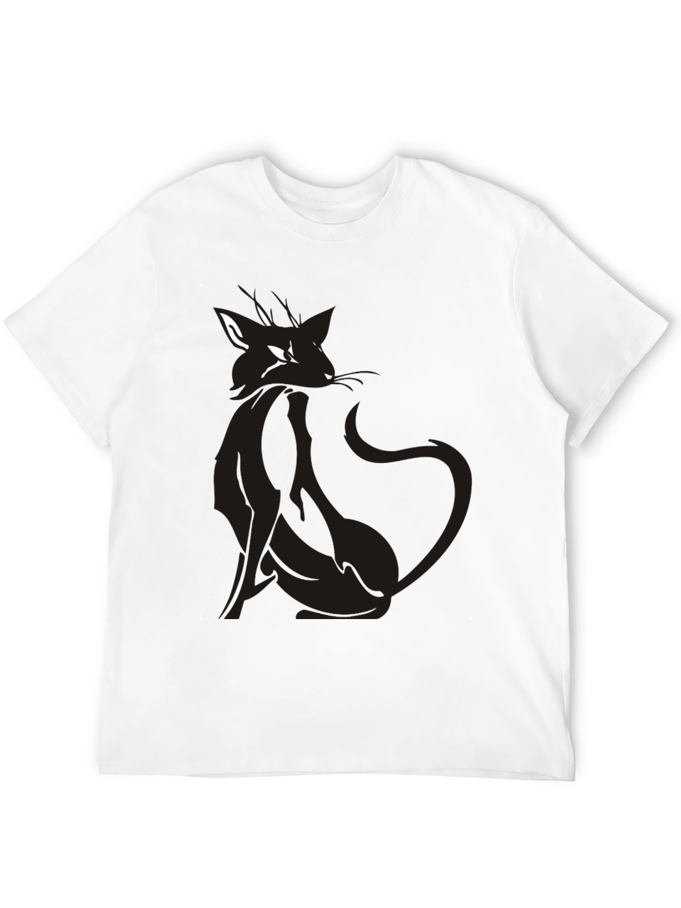 Mens Black T-Shirt with Stylish Cat Graphic