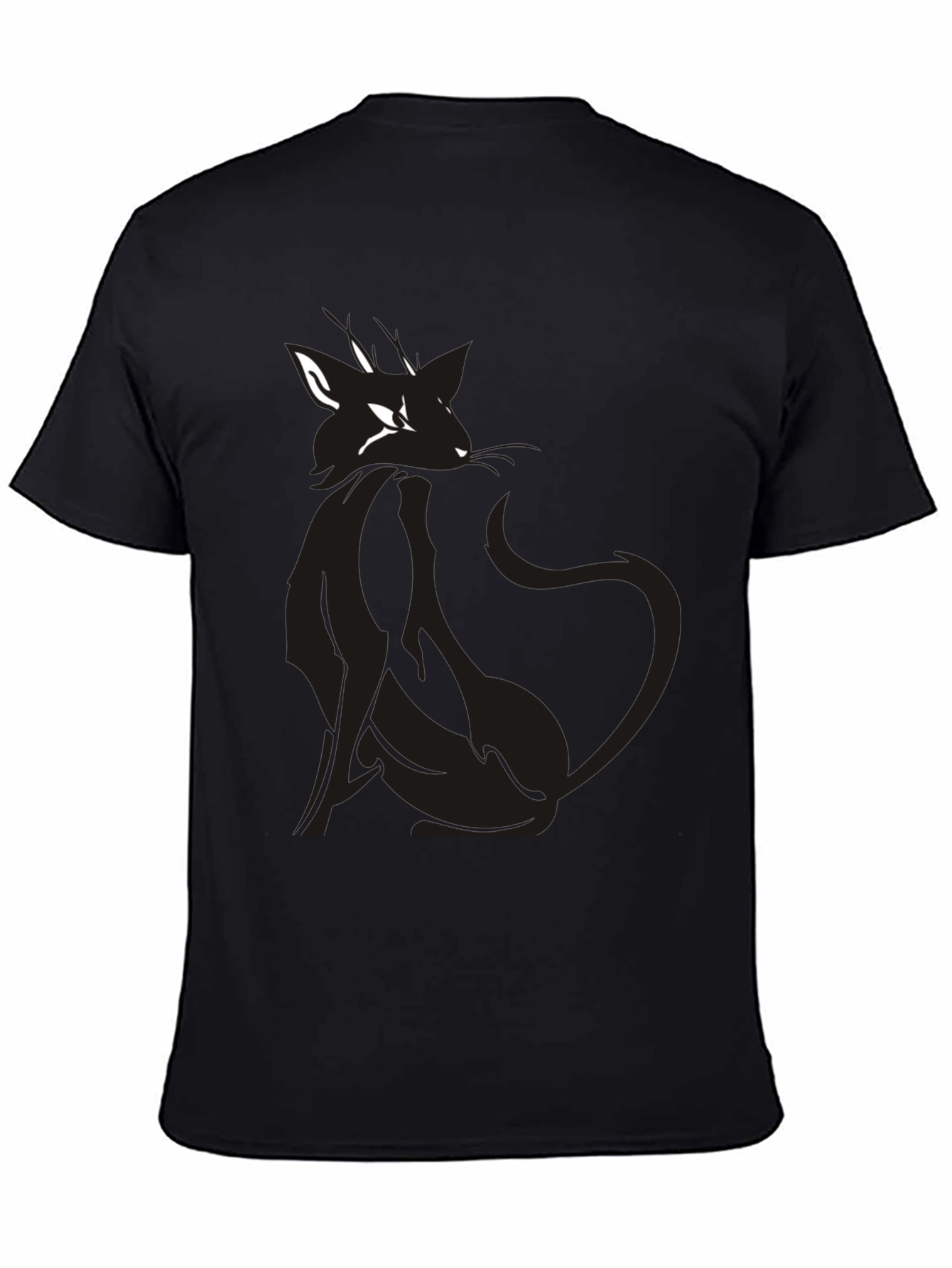 Mens Black T-Shirt with Stylish Cat Graphic