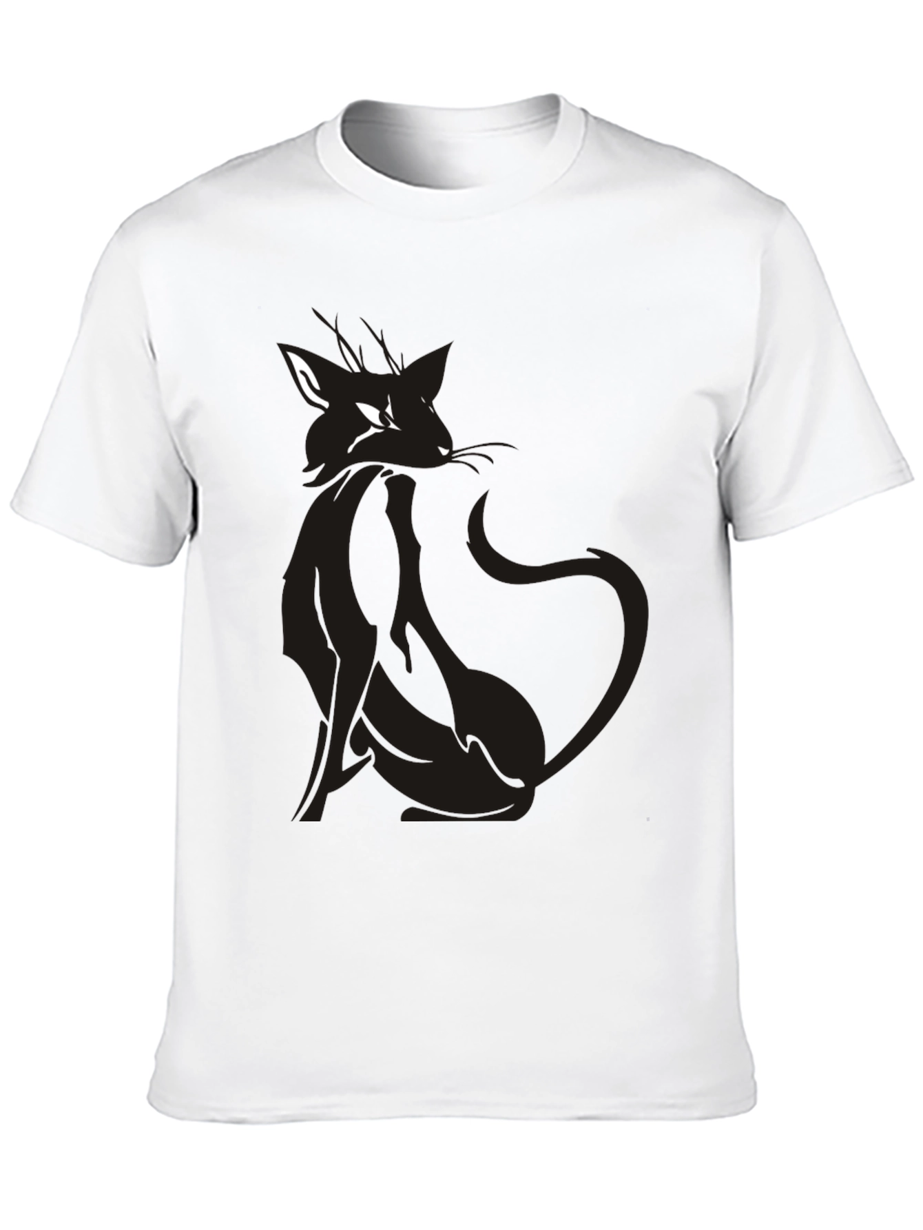 Mens Black T-Shirt with Stylish Cat Graphic