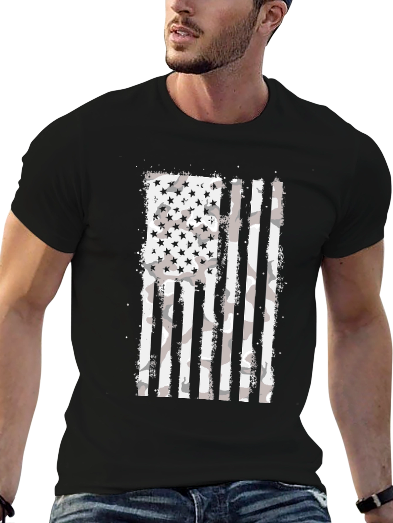 Distressed American Flag Camo Graphic T-Shirt