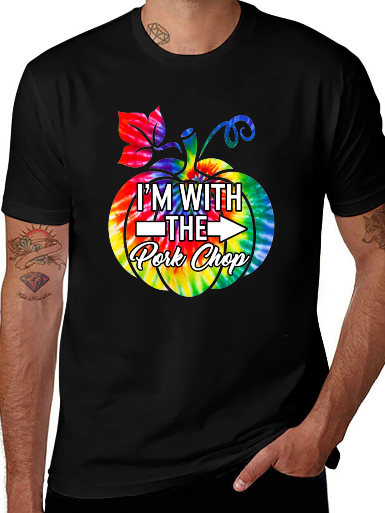 Im With The Pork Chop Pumpkin Tie-Dye T-Shirt