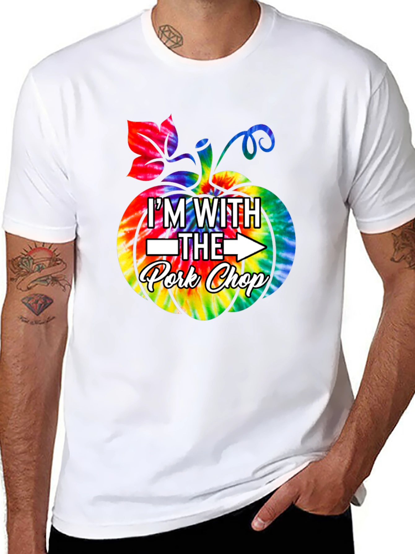 Im With The Pork Chop Pumpkin Tie-Dye T-Shirt