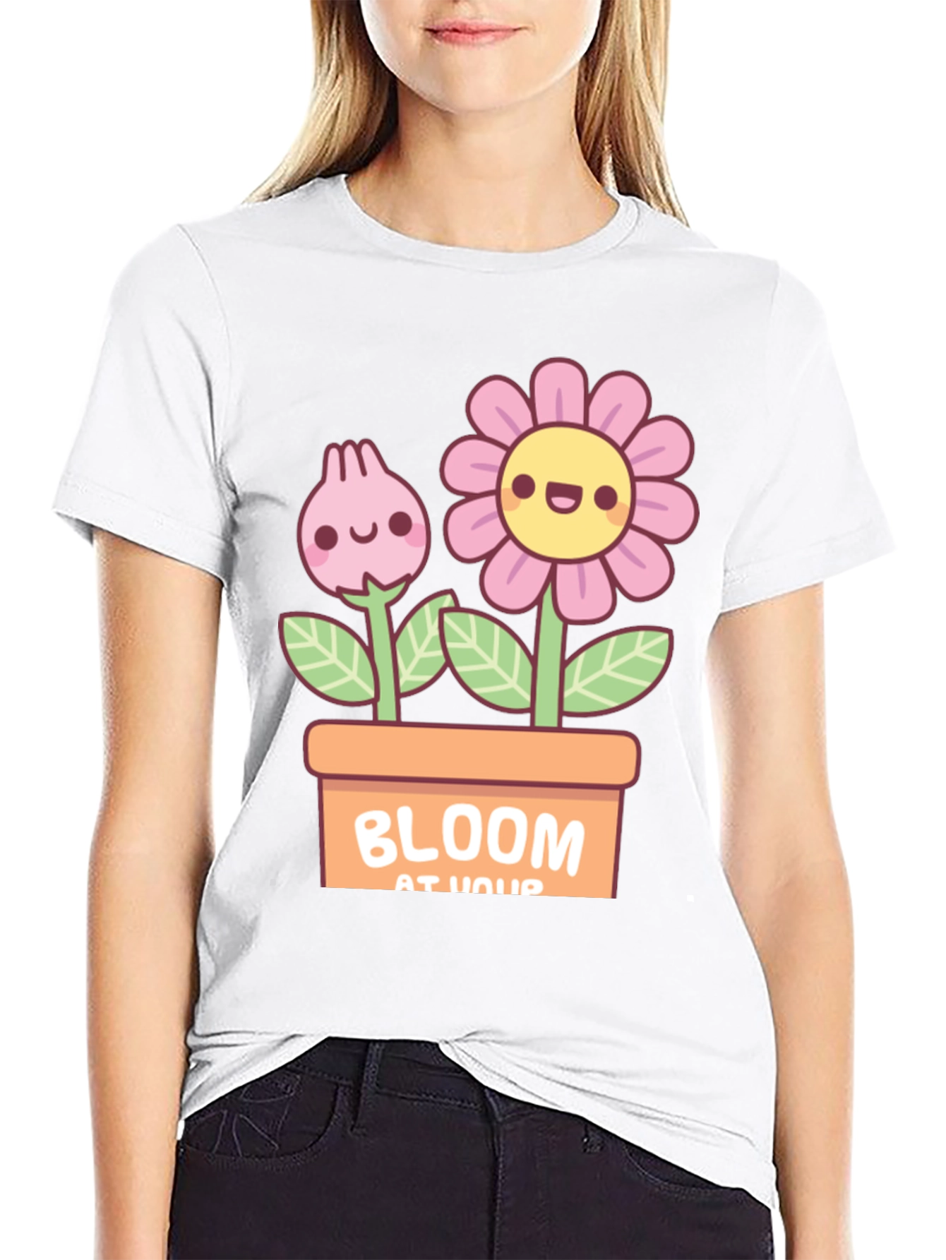 Cute Bloom At Your Potted Flowers Black T-Shirt